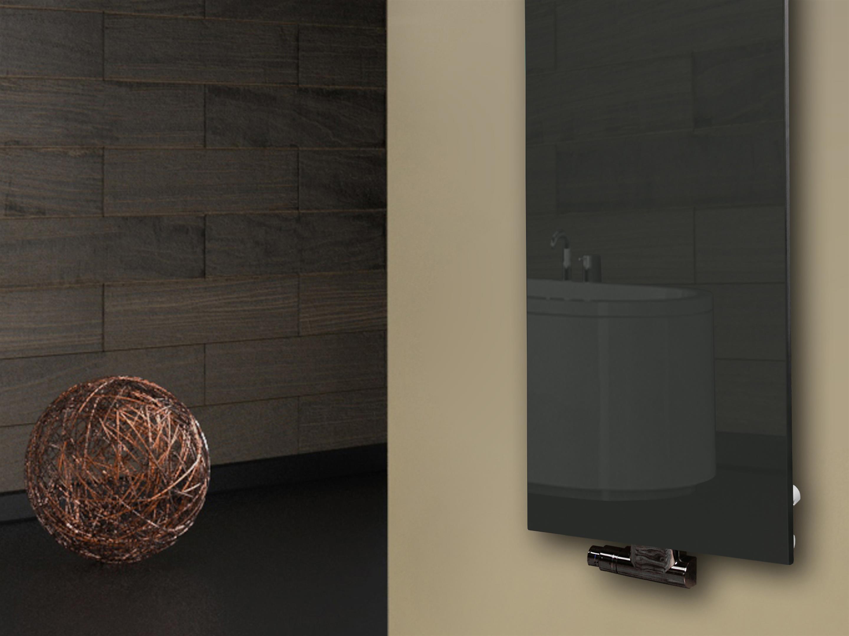 Badheizkörper mit Glas Design Montevideo 3 (Glasfront) 180x47cm 1118 Watt anthrazit - moon (+2 Halter 50mm) SZAGATO Designheizkörper Mittelanschluss