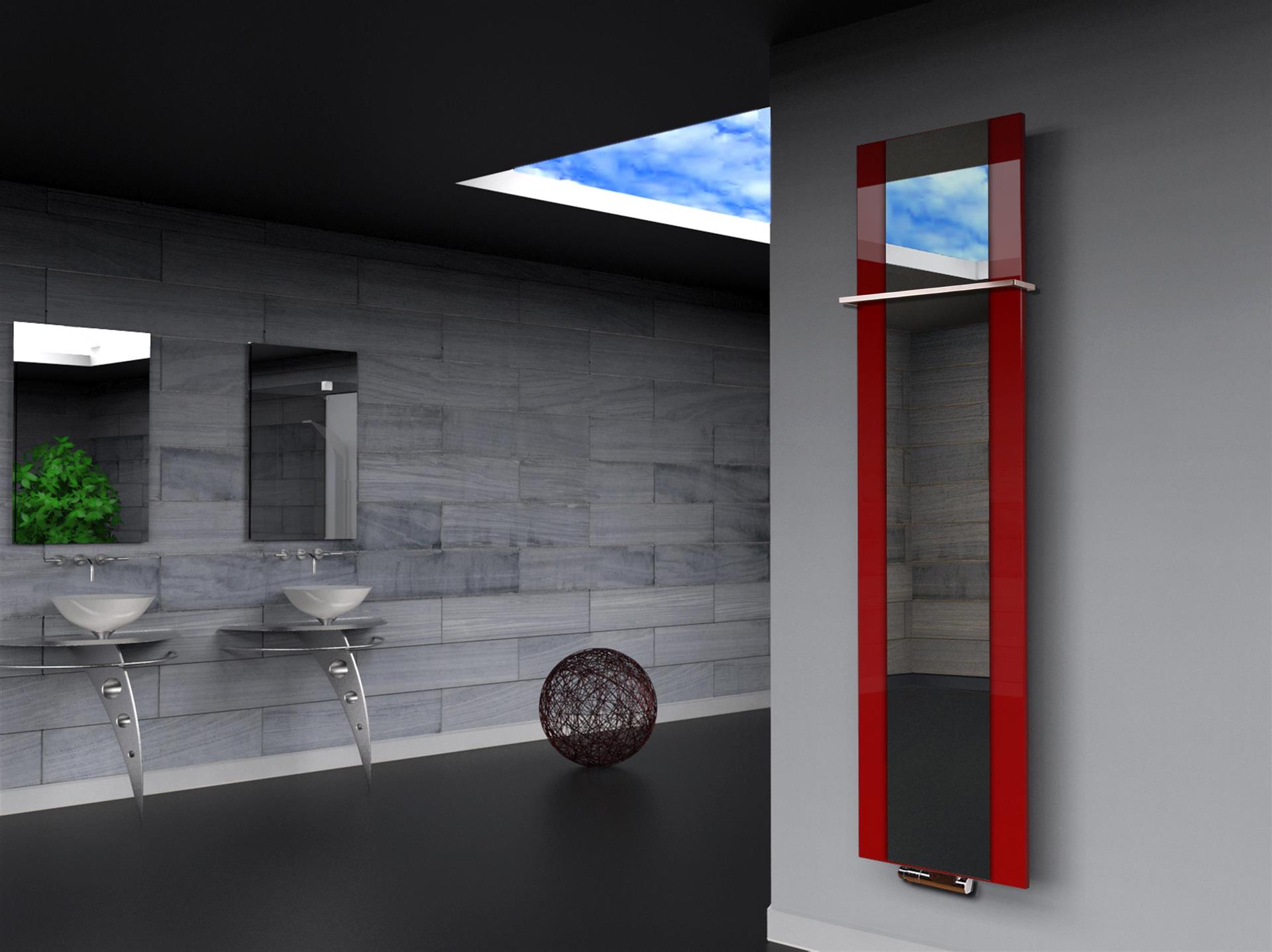 BADHEIZKÖRPER mit Spiegel Design Singapur 3 180x47cm 1118 Watt rot  (+1 Halter 15mm) SZAGATO Designheizkörper mit Mittelanschluss Handtuchwärmer