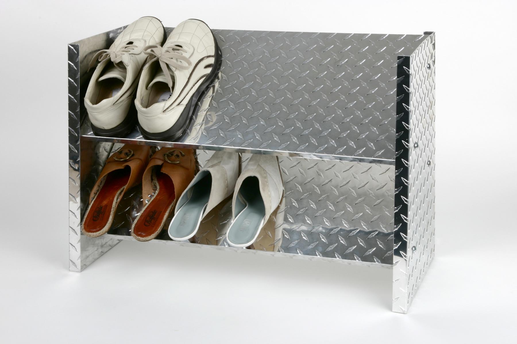 Schuhregal Metall Alu SZAGATO 48x60x26cm 6 Paar 2 Böden glänzend  Made in Germany Schuhschrank Schuhregal Metall Schuhablage schmal Schuhregal