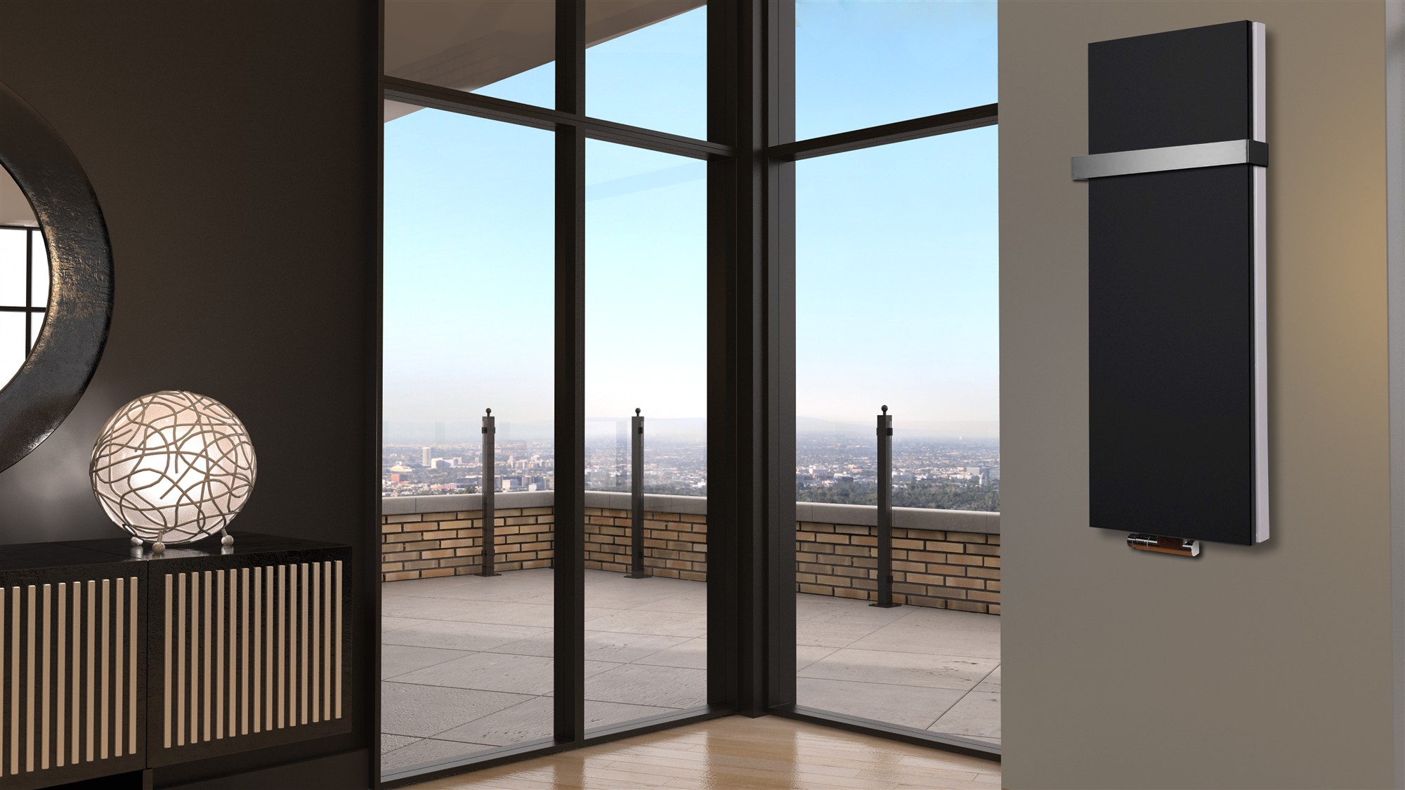 BADHEIZKÖRPER Design Mirror Steel 5 120x47cm 1458 Watt schwarz (+1 Halter 50mm) SZAGATO Designheizkörper Handtuchheizkörper mit Mittelanschluss