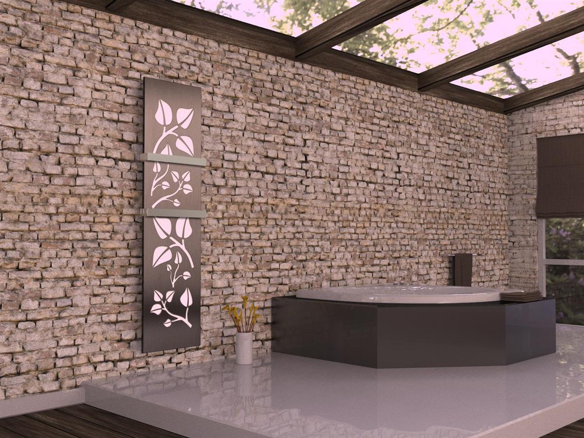 BADHEIZKÖRPER Design Leaves 3 180x47cm 1118 Watt Edelstahl matt (+2 Halter 50mm) SZAGATO Designheizkörper mit Mittelanschluss Handtuchwärmer