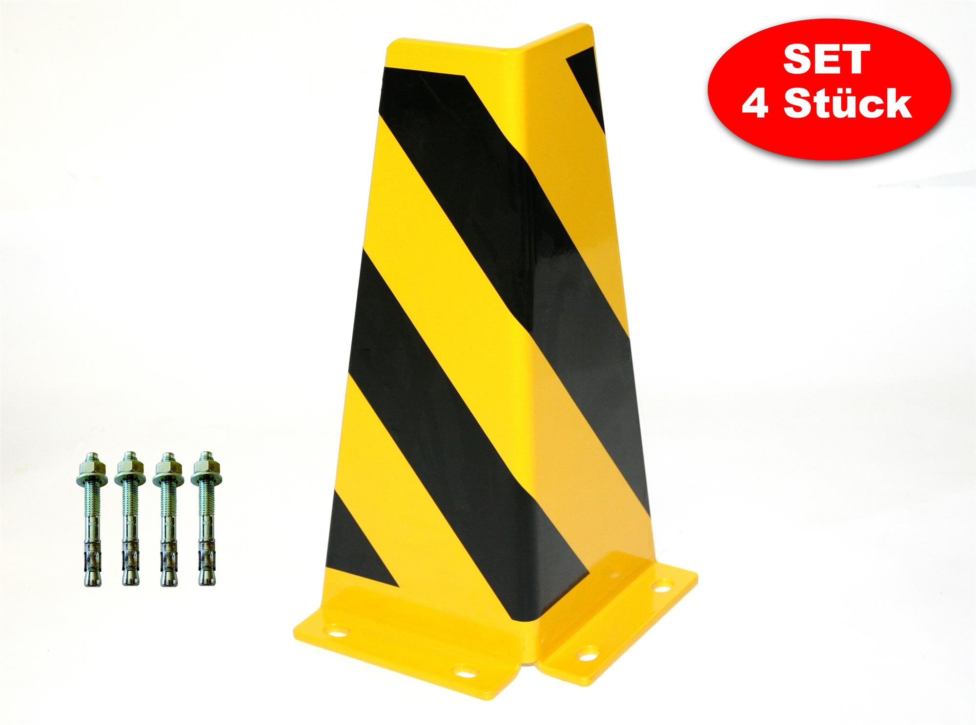 Rammschutz SET (4 Stück) 400x165x165x6 mm konisch + 16 Dübel SZAGATO Regal Anfahrschutz Regale Rammschutzbügel Anfahrschutzecke Rammschutzecke