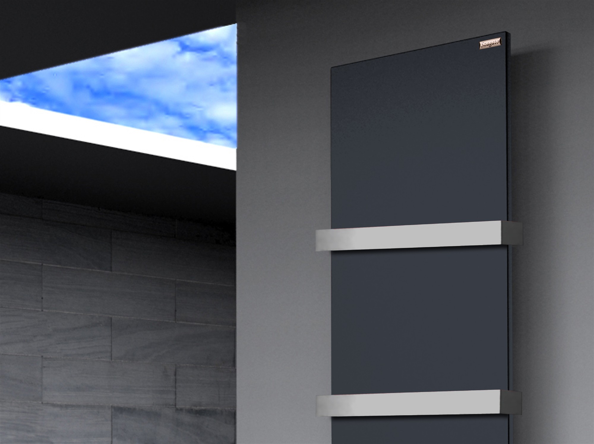 BADHEIZKÖRPER Design Mirror Steel 3 180x47cm 1118 Watt anthrazit (+2 Halter 50mm) SZAGATO Designheizkörper Handtuchheizkörper mit Mittelanschluss