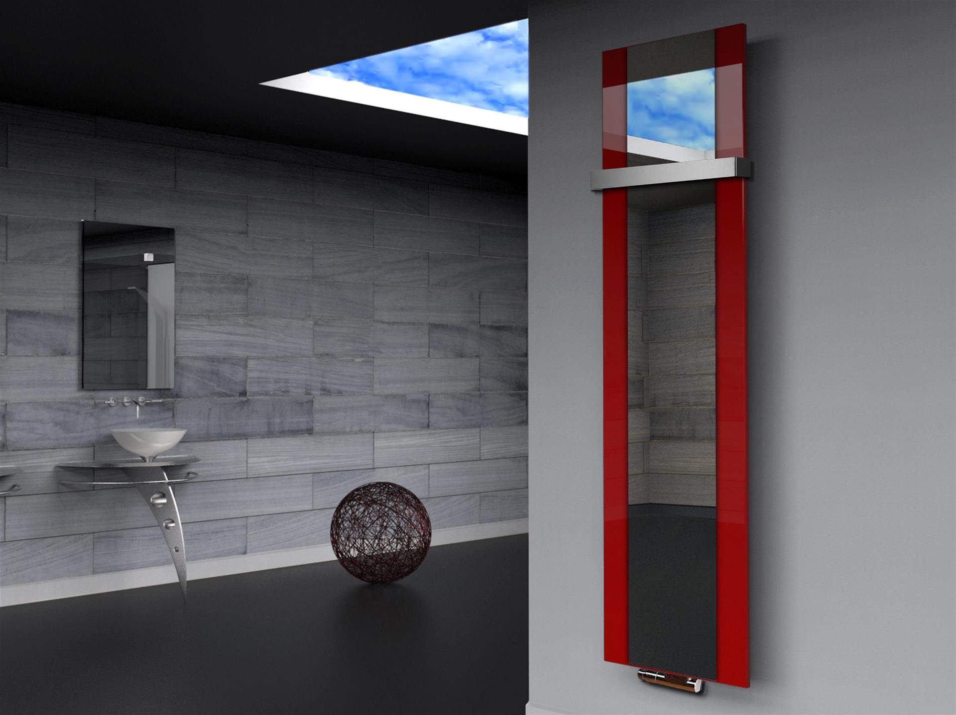 BADHEIZKÖRPER mit Spiegel Design Singapur 3 180x47cm 1118 Watt rot  (+1 Halter 50mm) SZAGATO Designheizkörper mit Mittelanschluss Handtuchwärmer