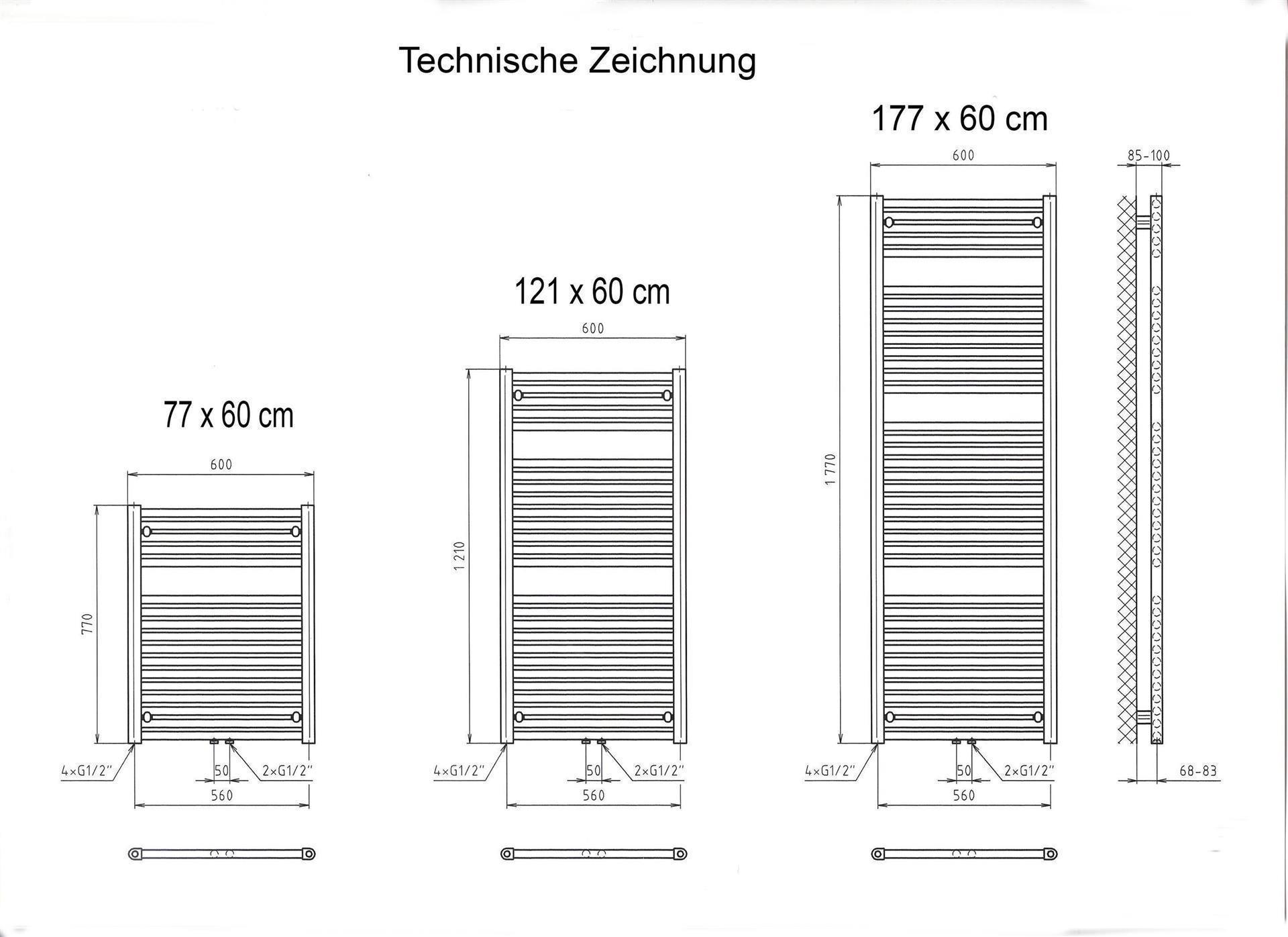 BADHEIZKÖRPER Design Bremen 2 121x60cm 1018 Watt weiß SZAGATO Handtuchheizkörper Mittelanschluss Handtuchwärmer Mittelanschluss