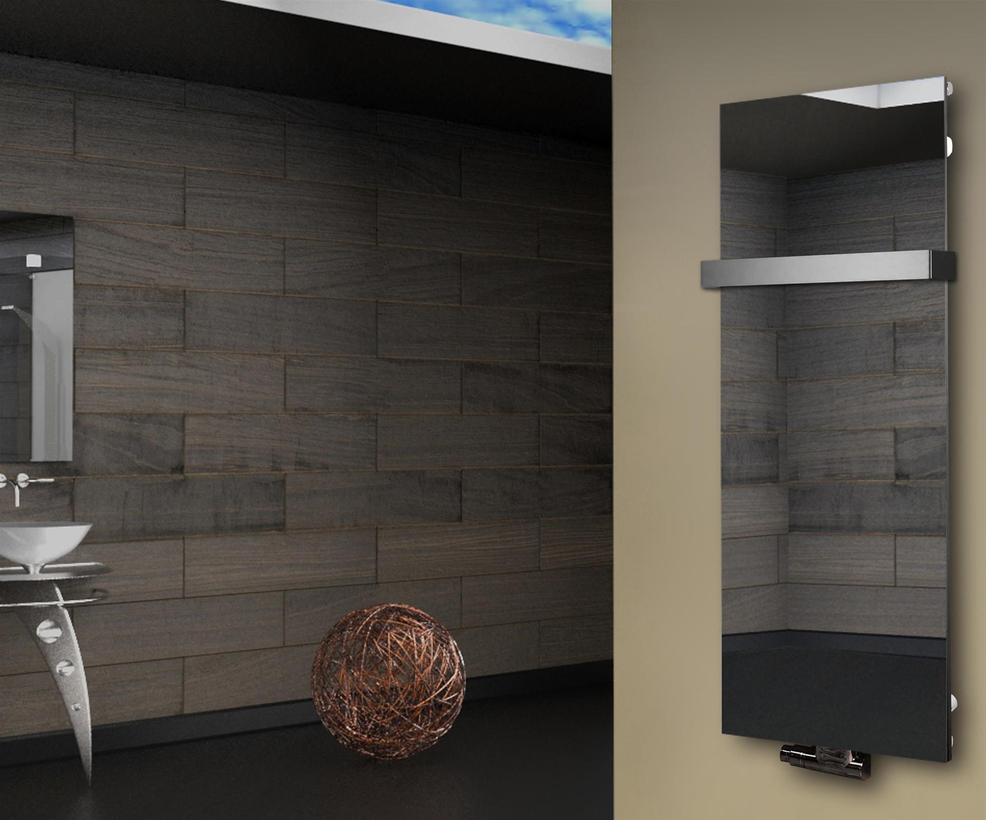 Badheizkörper mit Spiegel Design Montevideo 2 (Spiegelfront) 120x47cm 799 Watt Spiegel (+1 Halter 50mm) SZAGATO Designheizkörper mit Mittelanschluss
