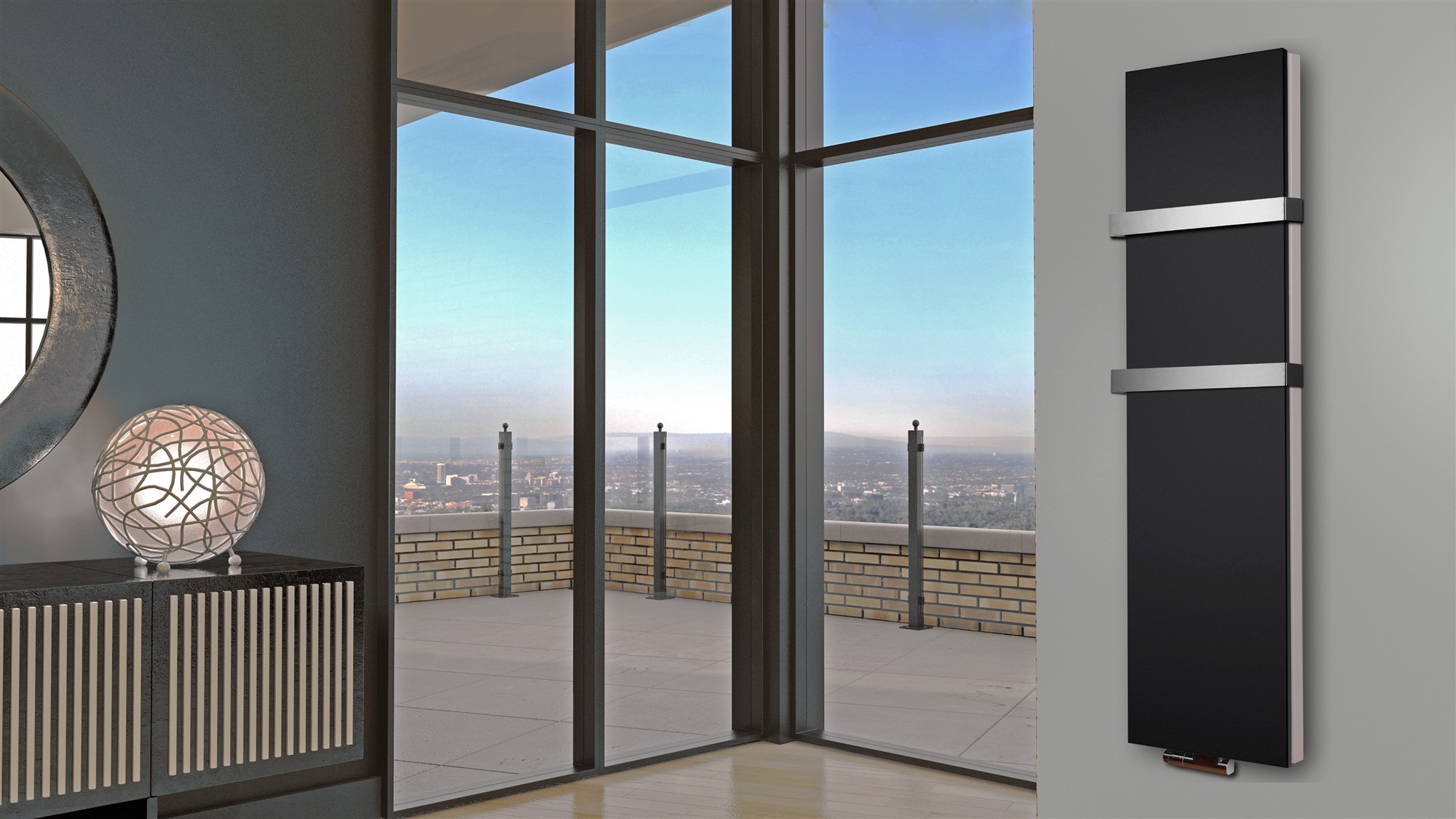 BADHEIZKÖRPER Design Mirror Steel 6 180x47cm 1964 Watt schwarz (+2 Halter 50mm) SZAGATO Designheizkörper Handtuchheizkörper mit Mittelanschluss