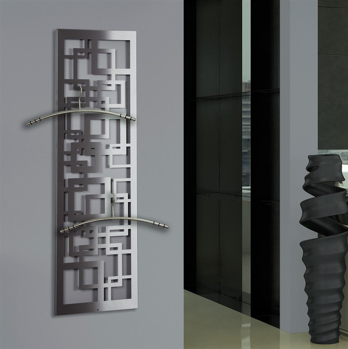 Garderobe Wandgarderobe Design Quadrat 140x40cm Edelstahl matt SZAGATO Garderobe Metall Garderobe Wand Garderobenpaneel Garderobenleiste Flur