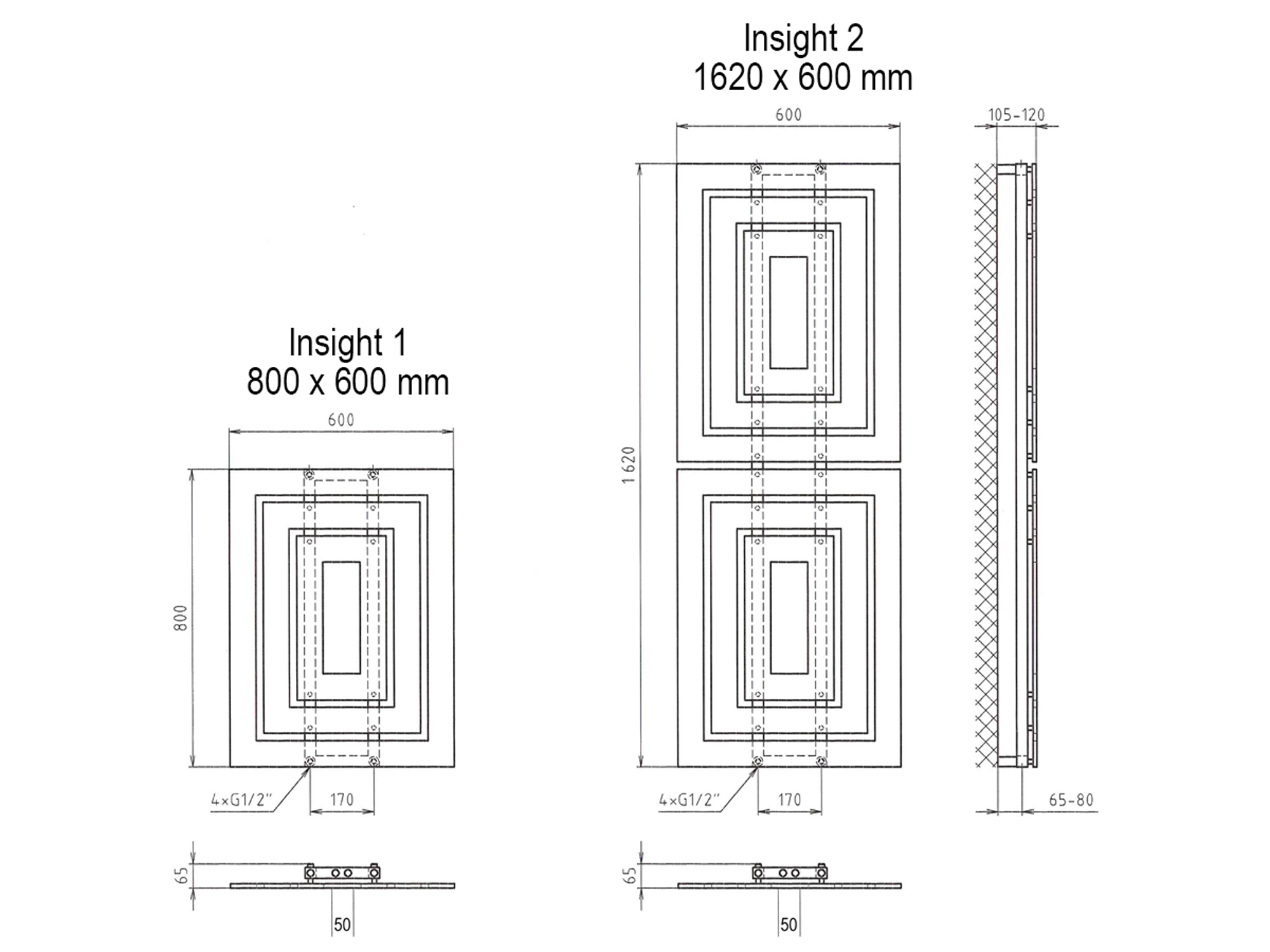 BADHEIZKÖRPER Design Insight 2 162x60cm 1224 Watt anthrazit - moonstone (+ 2 Knopfhalter) SZAGATO Designheizkörper mit Mittelanschluss Handtuchwärmer