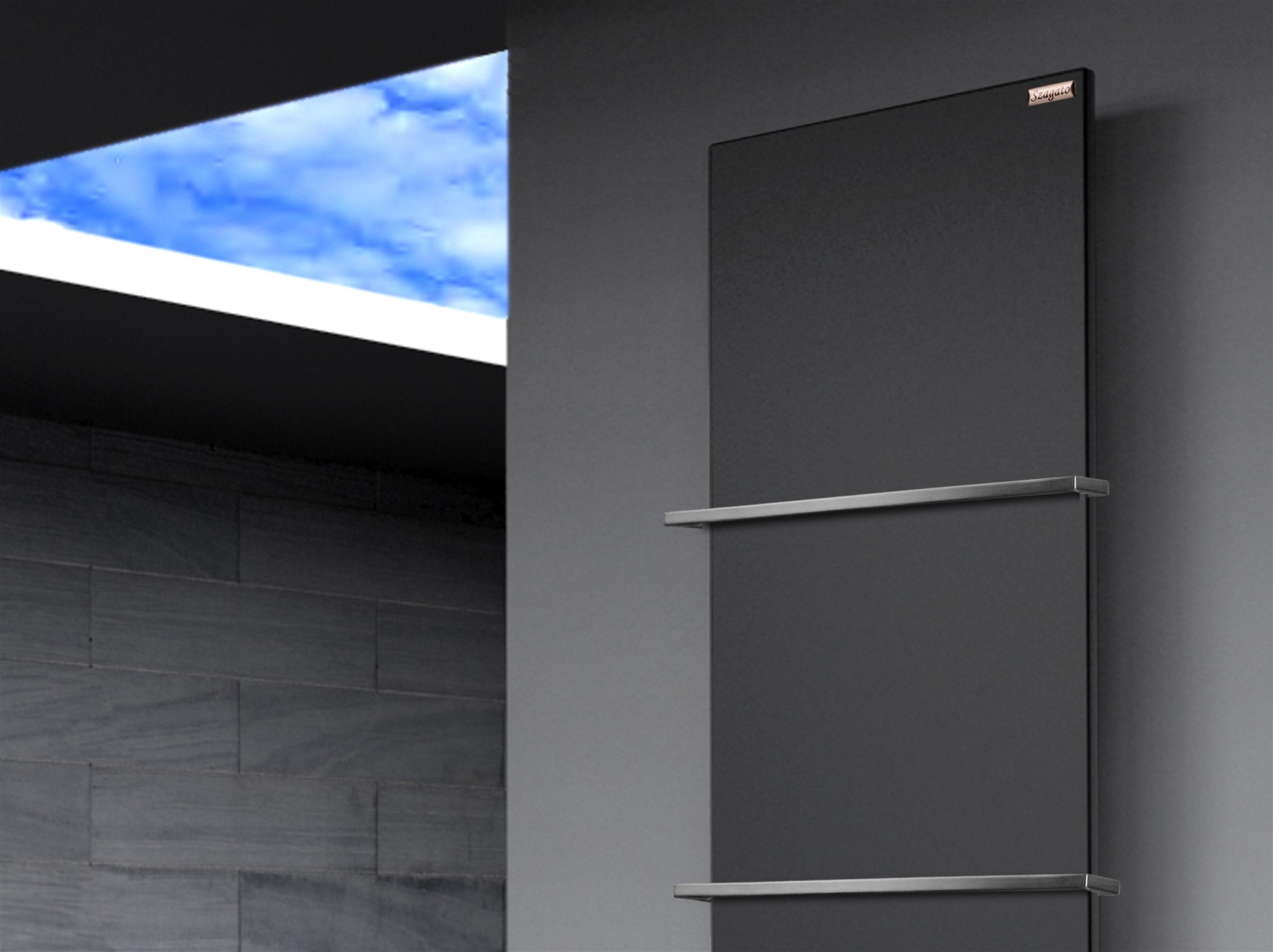 BADHEIZKÖRPER Design Mirror Steel 3 180x47cm 1118 Watt schwarz (+2 Halter 15mm) SZAGATO Handtuchheizkörper mit Mittelanschluss Handtuchwärmer