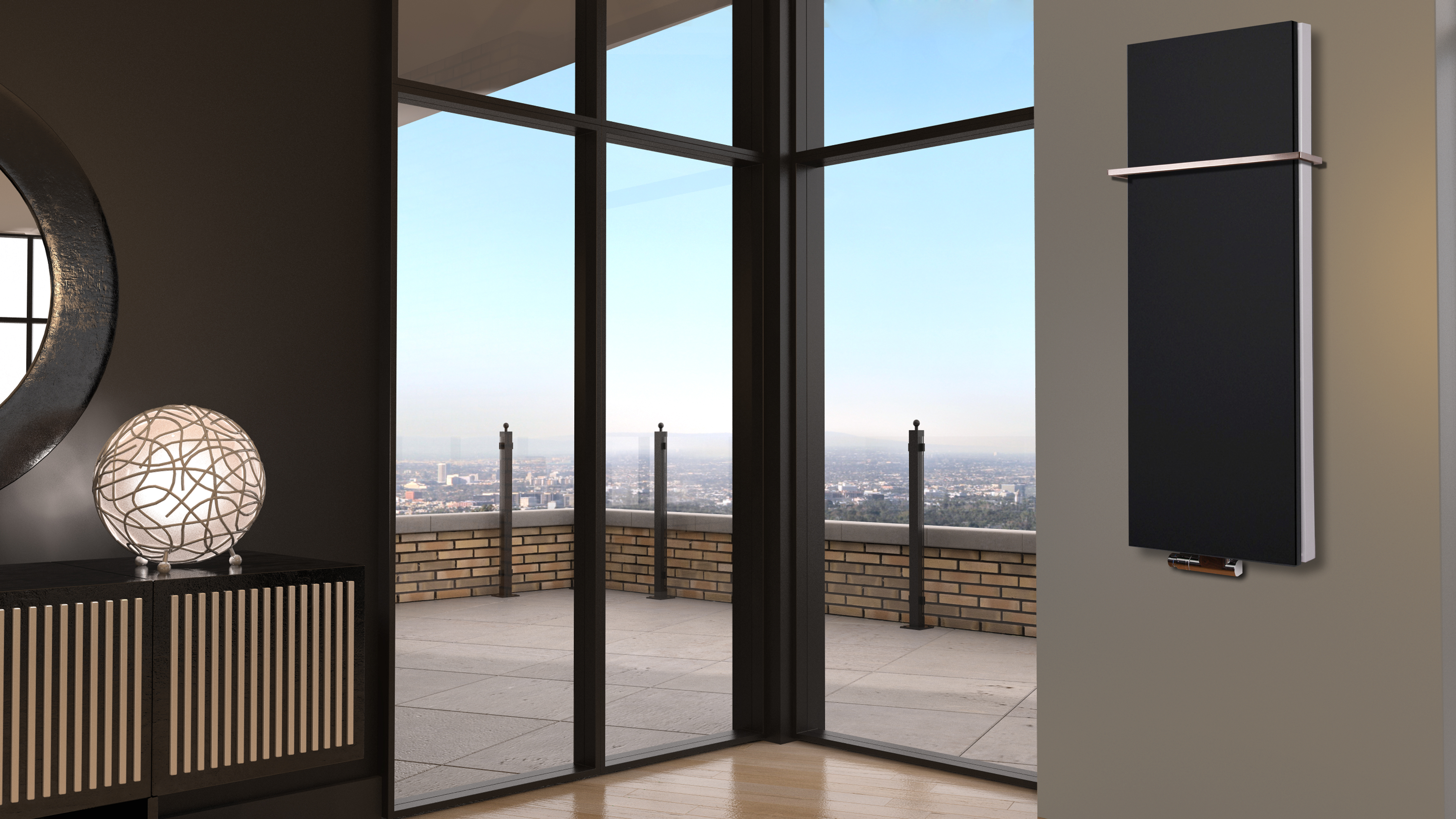 BADHEIZKÖRPER Design Mirror Steel 5 120x47cm 1458 Watt schwarz (+1 Halter 15mm) SZAGATO Designheizkörper Handtuchheizkörper mit Mittelanschluss