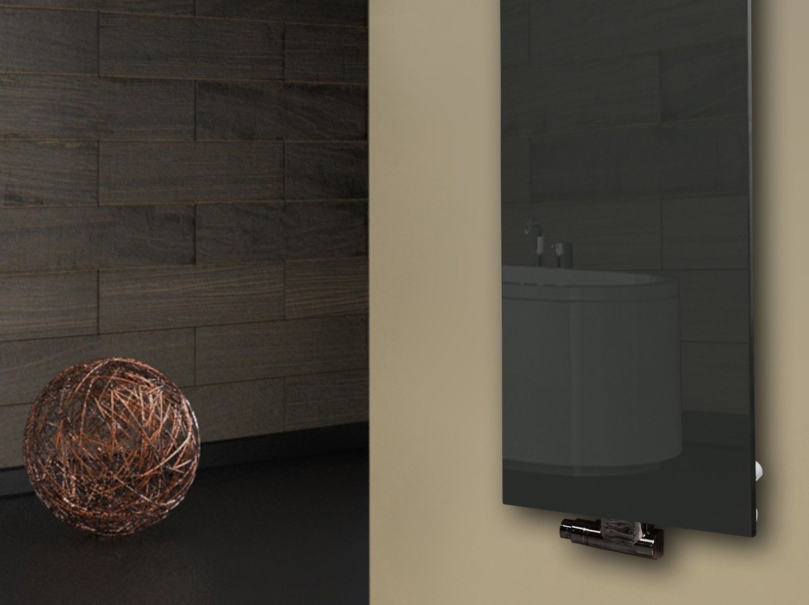 Badheizkörper mit Glas Design Montevideo 2 Glasfront 120x47cm 799 Watt anthrazit moonstone SZAGATO Handtuchwärmer Wohnraum-Heizkörper Mittelanschluss