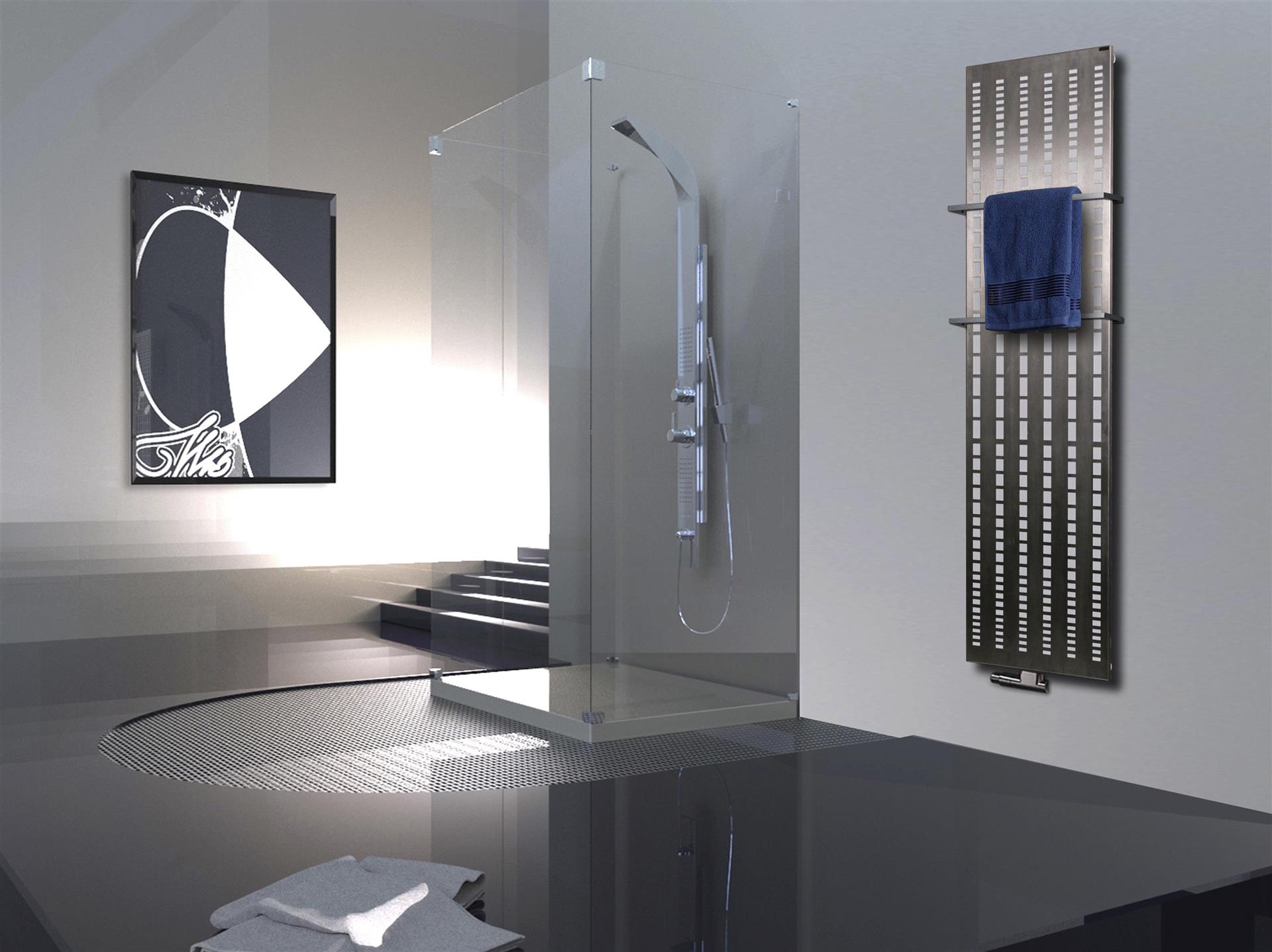 BADHEIZKÖRPER Design broken Mirror 3 180x47cm 1118 Watt Edelstahl matt (+2 Halter 15mm) SZAGATO Designheizkörper mit Mittelanschluss Handtuchwärmer