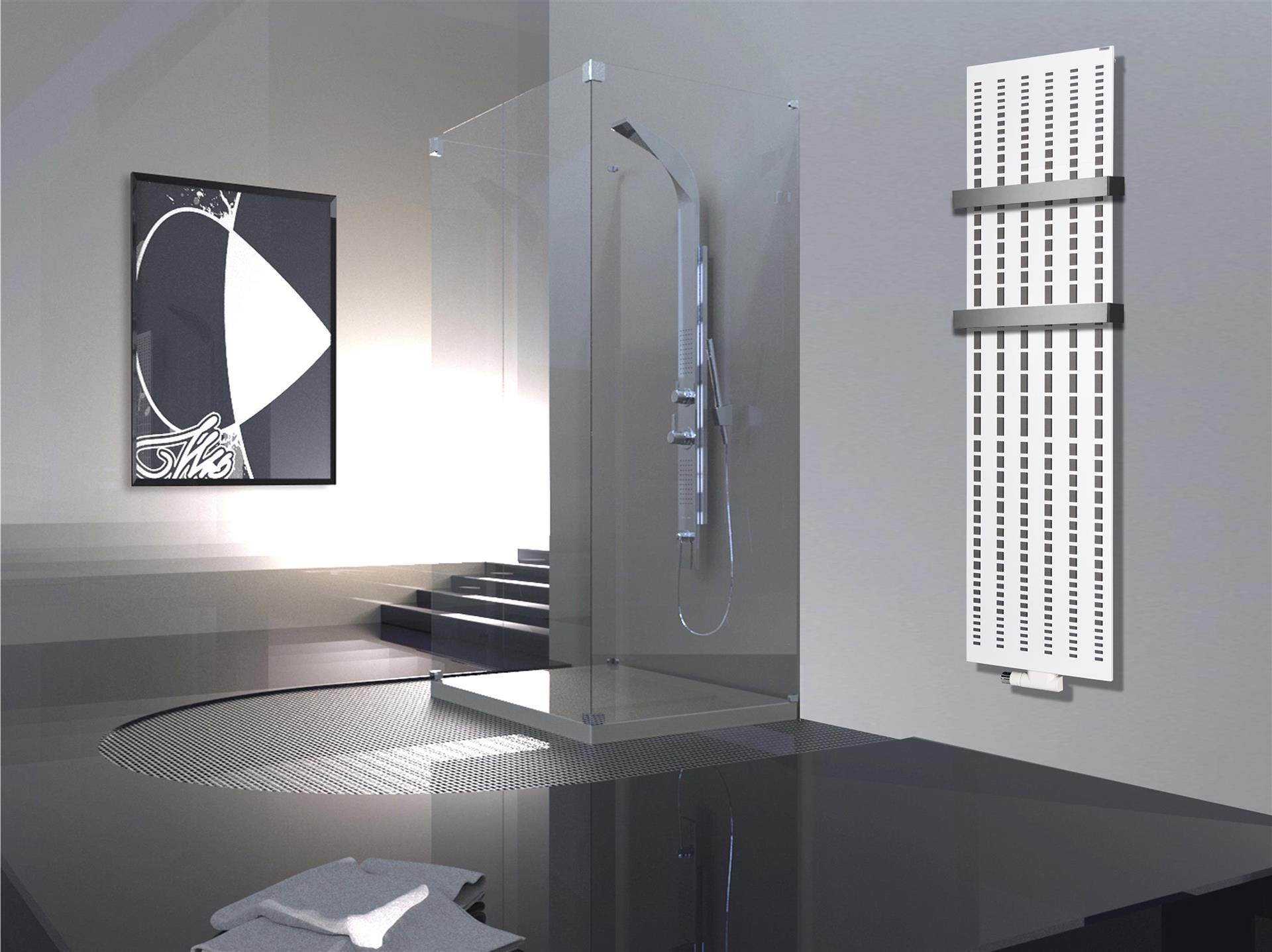 BADHEIZKÖRPER Design broken Mirror 3 180x47cm 1118Watt weiß +2 Halter 50mm SZAGATO Designheizkörper Handtuchheizkörper Mittelanschluss Handtuchwärmer