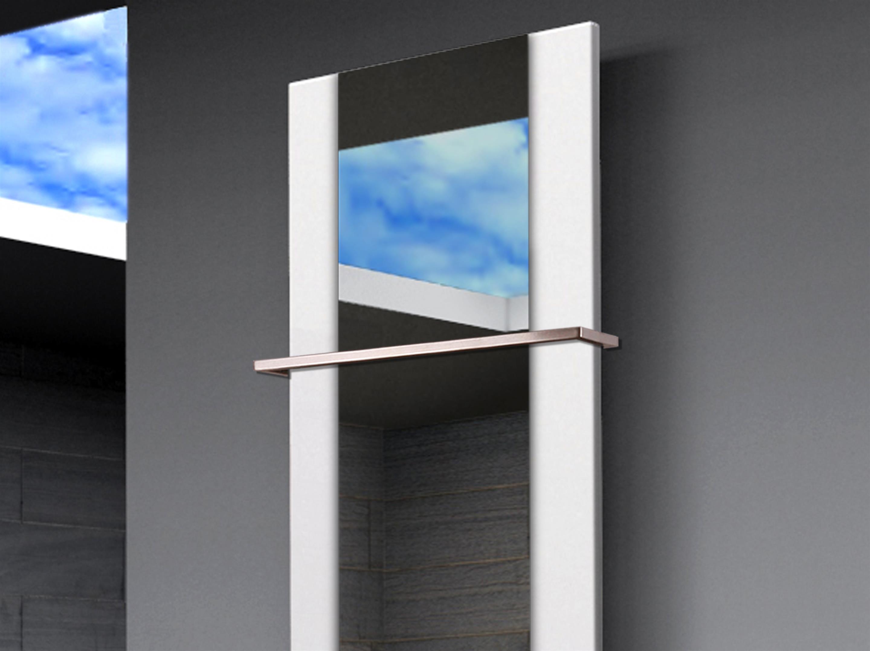 BADHEIZKÖRPER mit Spiegel Design Singapur 3 180x47cm 1118 Watt weiß  (+1 Halter 15mm) SZAGATO Designheizkörper mit Mittelanschluss Handtuchwärmer