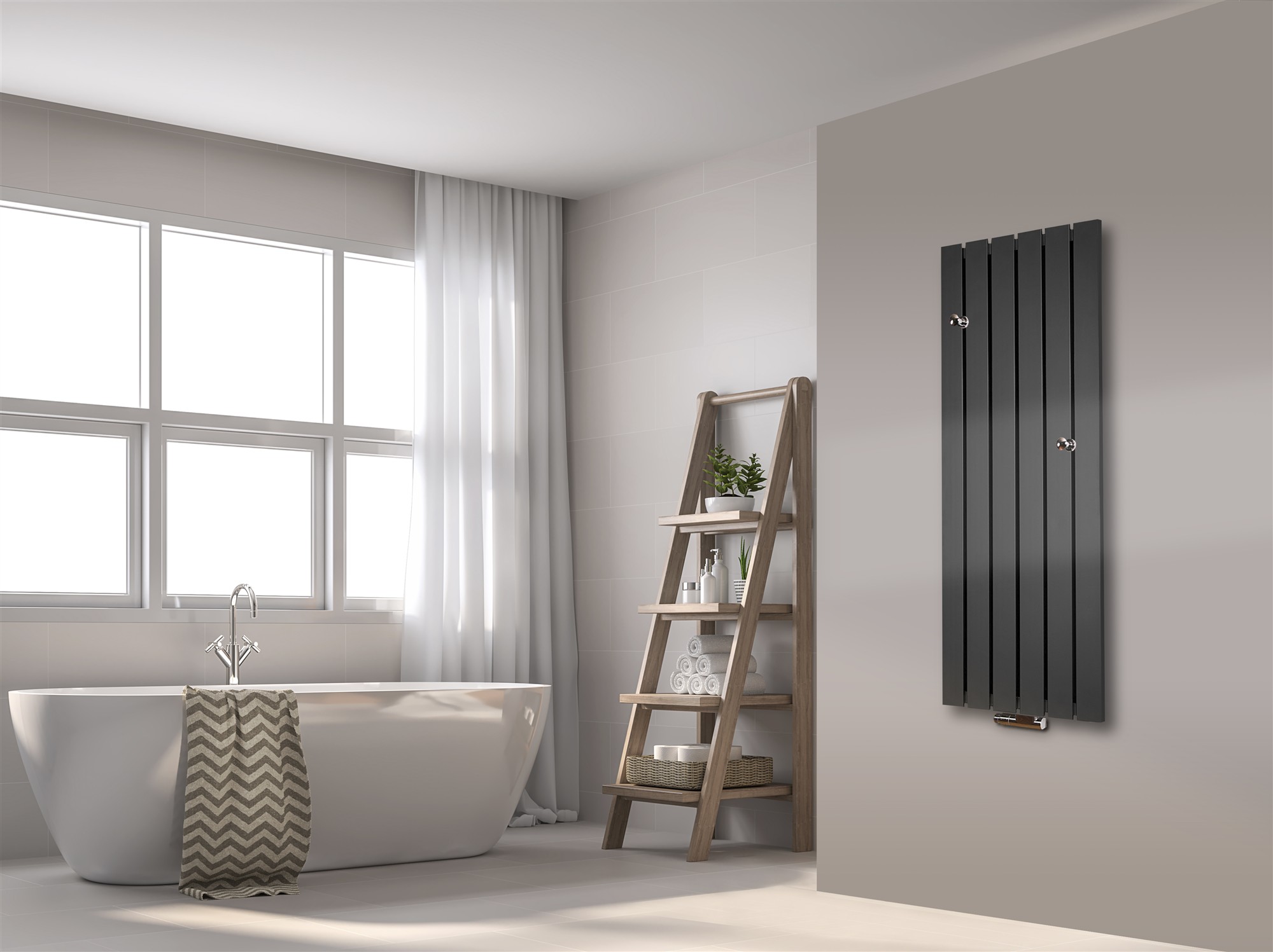 BADHEIZKÖRPER Design Peking 2 120x47cm 799 Watt anthrazit - moonstone (+ 2 Knopfhalter) SZAGATO Handtuchheizkörper mit Mittelanschluss Handtuchwärmer