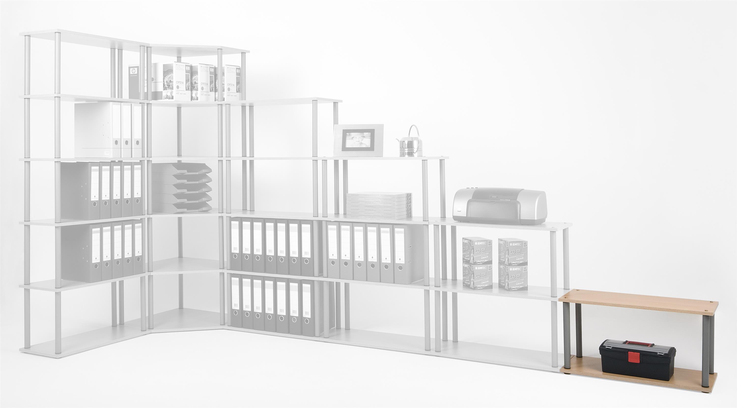 Wohnzimmerregal Bücherregal SZAGATO 39x69x30cm Ahorn Stahlrohr silber 2 Böden Made in Germany Ordnerregal Wohnregal Büroregal Holzregal