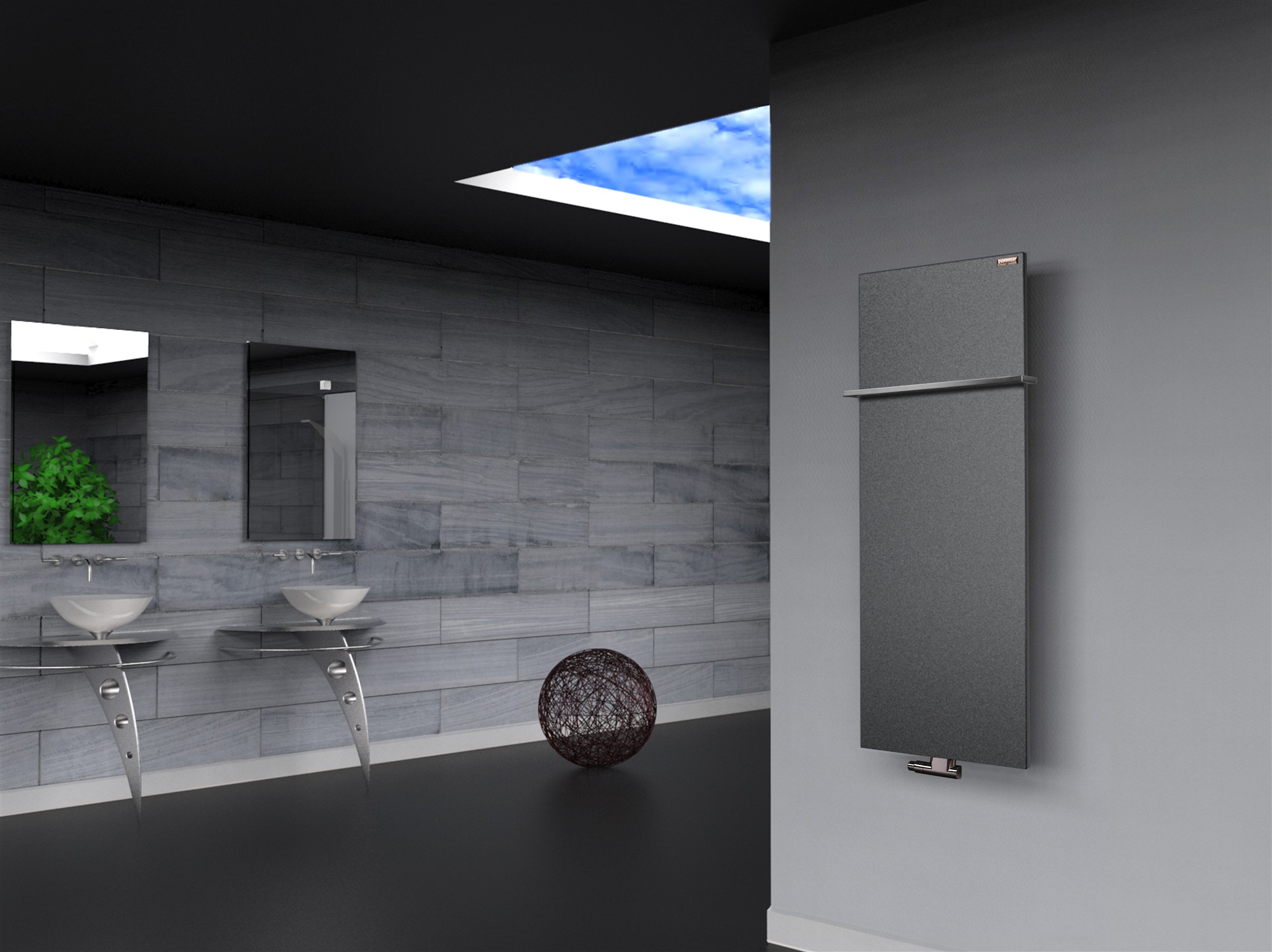 BADHEIZKÖRPER Design Mirror Steel 2 120x47cm 799 Watt anthrazit - moonstone (+1 Halter 15mm) SZAGATO Designheizkörper Mittelanschluss Handtuchwärmer