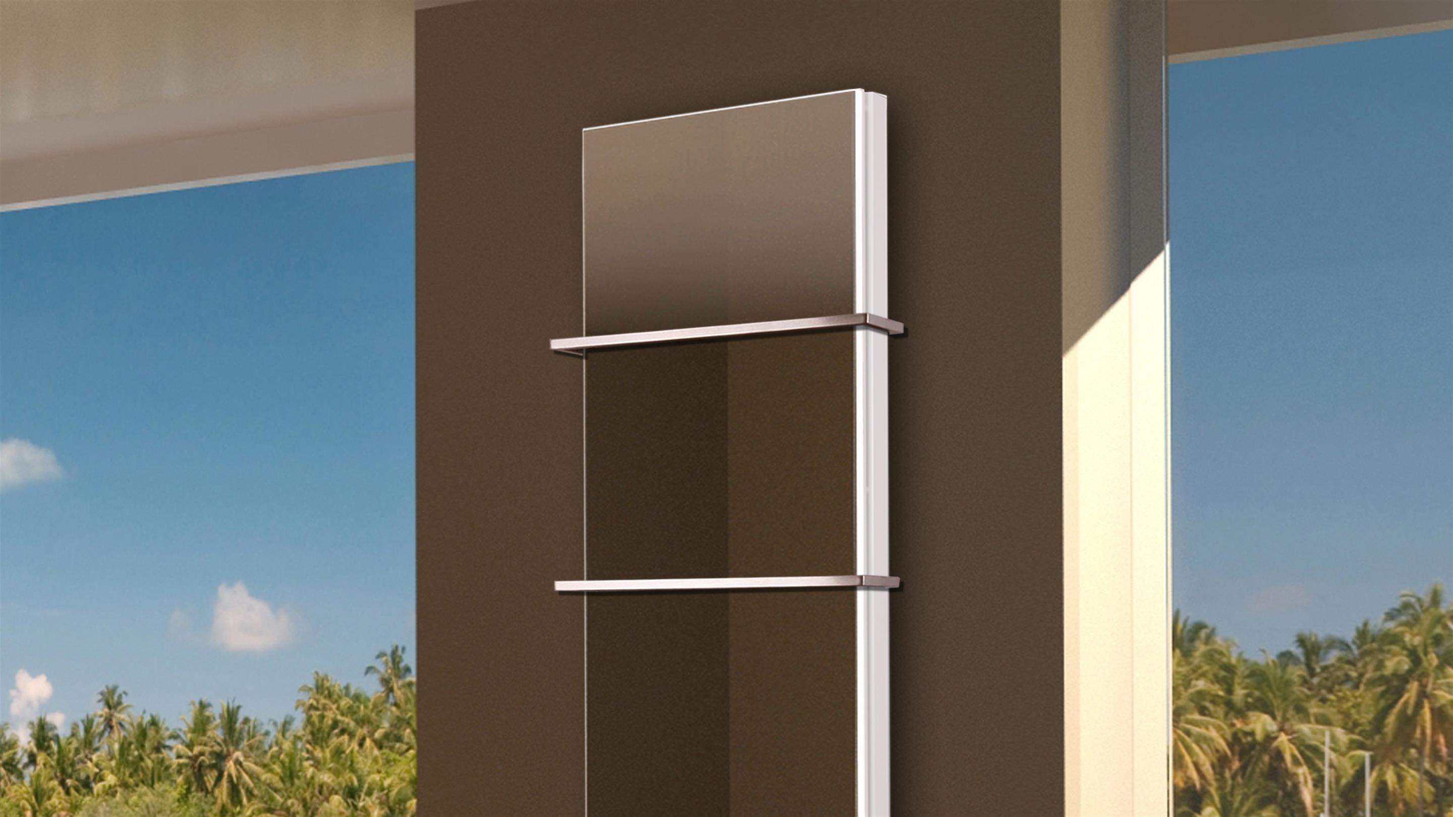 BADHEIZKÖRPER mit Spiegel Montevideo 6 180x47cm 1964 Watt Spiegel +2 Halter 15mm SZAGATO Designheizkörper Handtuchheizkörper mit Mittelanschluss