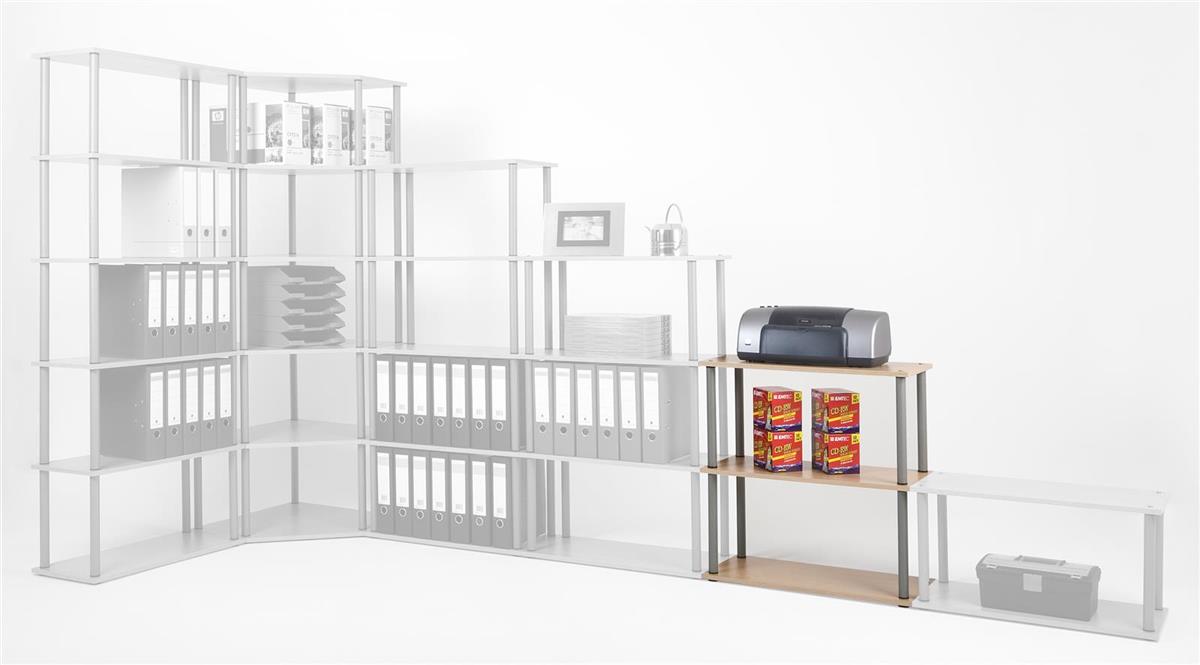 Wohnzimmerregal Bücherregal SZAGATO 74x69x30cm Ahorn Stahlrohr silber 3 Böden Made in Germany Ordnerregal Wohnregal Büroregal Holzregal