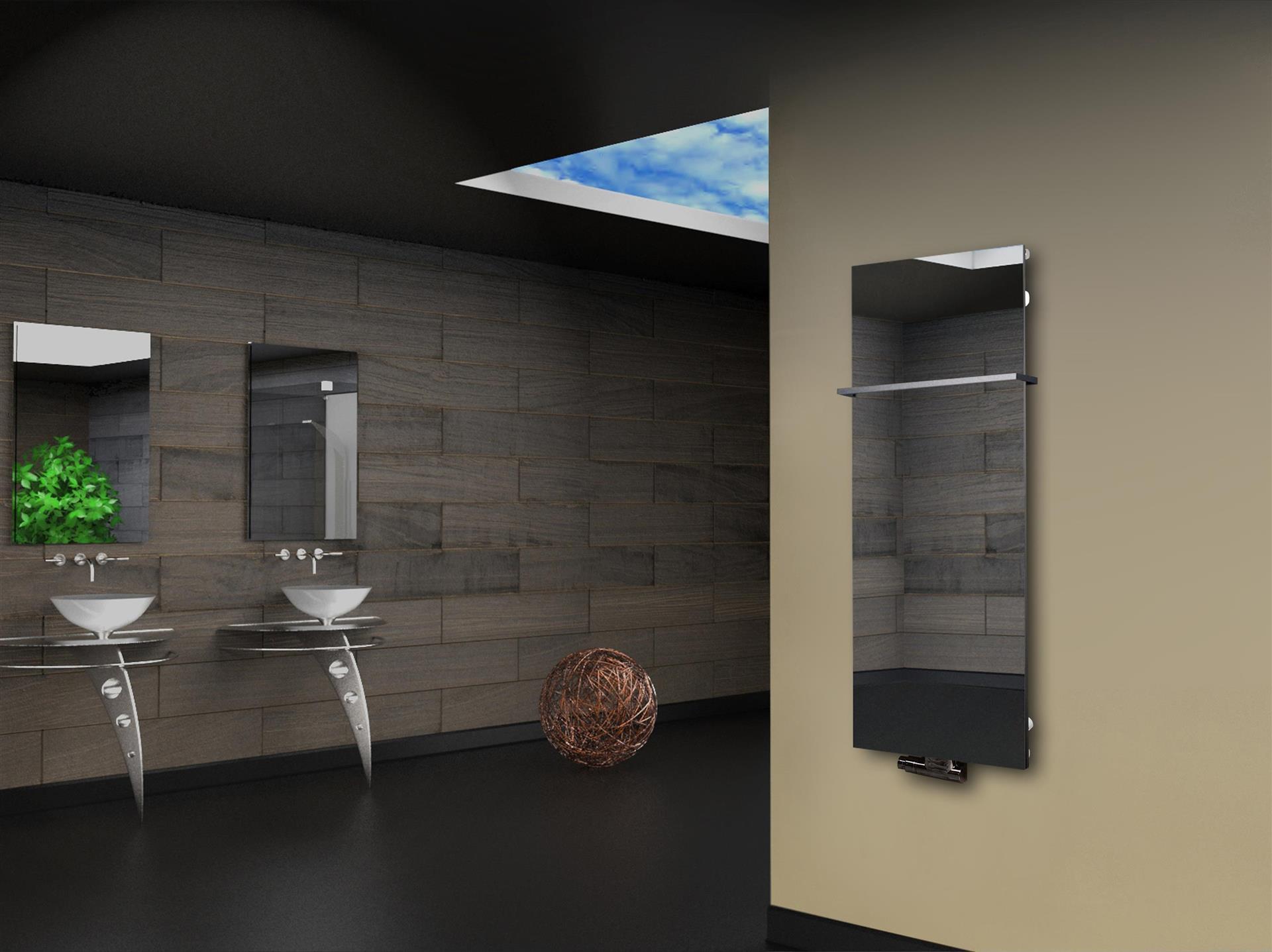 Badheizkörper mit Spiegel Design Montevideo 2 (Spiegelfront) 120x47cm 799 Watt Spiegel (+1 Halter 50mm) SZAGATO Designheizkörper mit Mittelanschluss