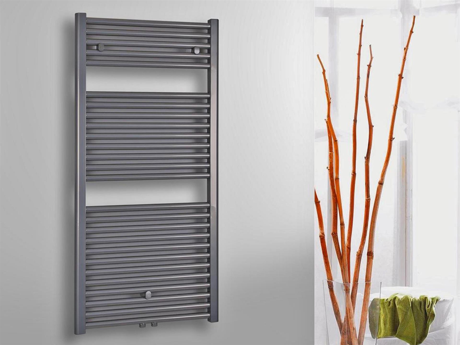 BADHEIZKÖRPER Design Bremen 2 121x60cm 1018 Watt Edelstahl-Optik SZAGATO Handtuchheizkörper Mittelanschluss Handtuchwärmer Mittelanschluss