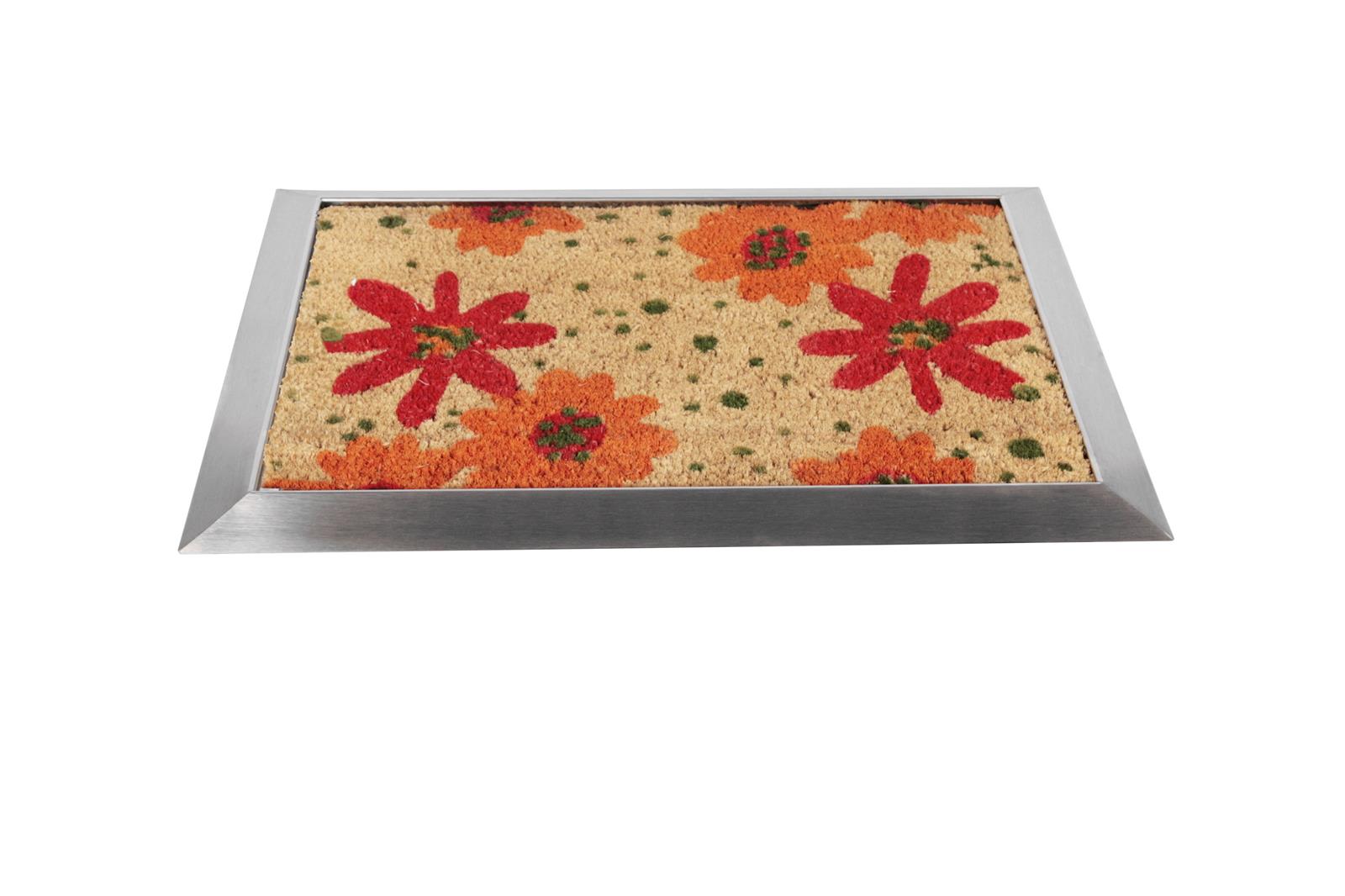 Fußmatte mit Edelstahl-Rahmen 70x50cm Design 27 Blüten rot SZAGATO Fussmatte außen Fussmatte outdoor Fussmatte innen Schuhabstreifer Fussabtreter