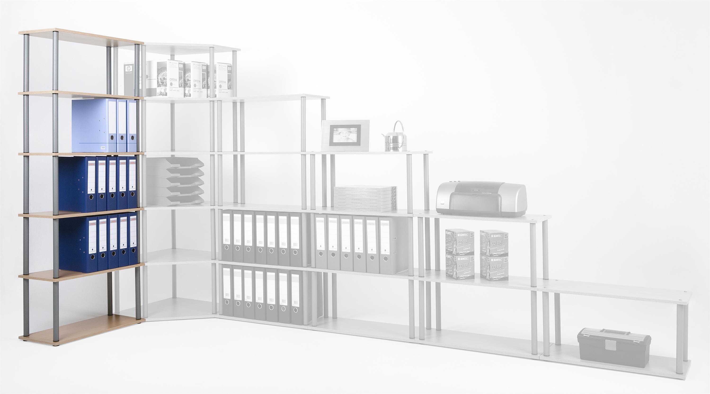 Wohnzimmerregal Bücherregal SZAGATO 176x69x30cm Buche Stahlrohr silber 6 Böden Made in Germany Ordnerregal Wohnregal Büroregal Holzregal #1