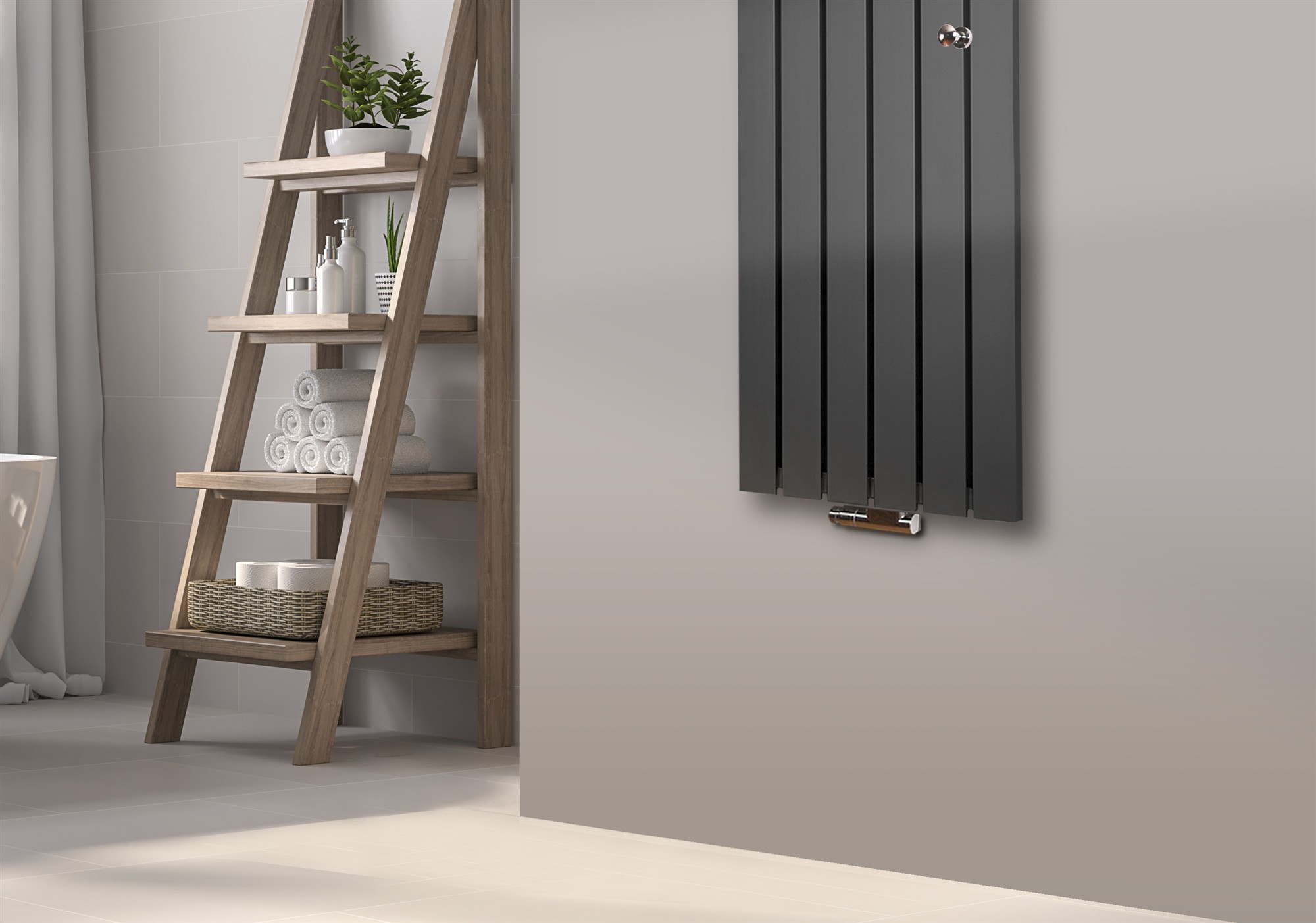 BADHEIZKÖRPER Design Peking 2 120x47cm 799 Watt anthrazit - moonstone (+ 2 Knopfhalter) SZAGATO Handtuchheizkörper mit Mittelanschluss Handtuchwärmer