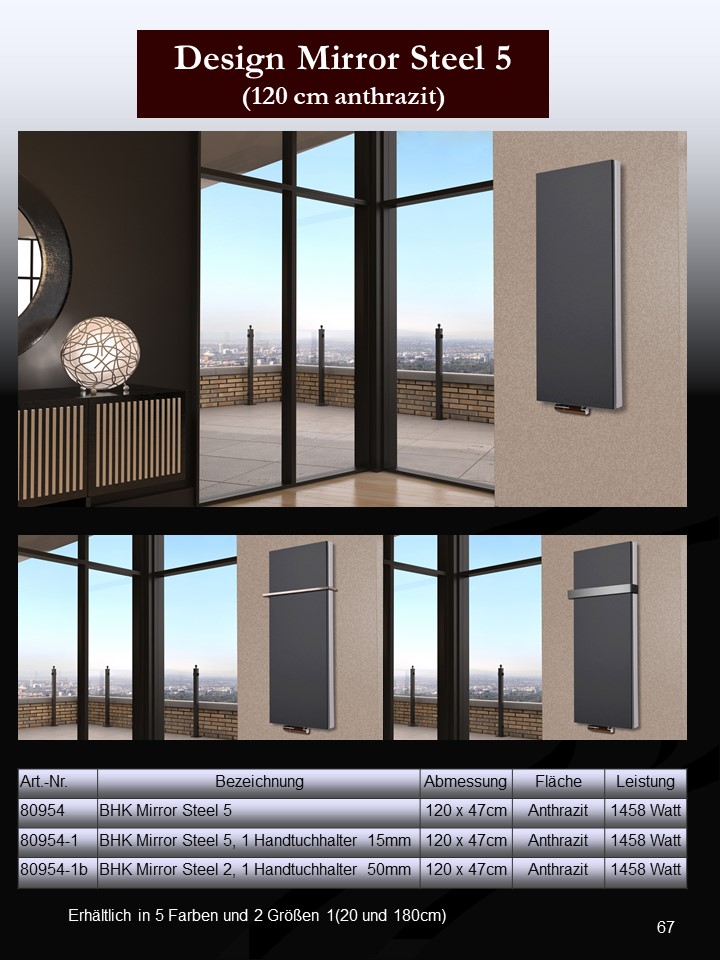 BADHEIZKÖRPER Design Mirror Steel 5 120x47cm 1458 Watt anthrazit SZAGATO Designheizkörper Handtuchheizkörper mit Mittelanschluss Handtuchwärmer
