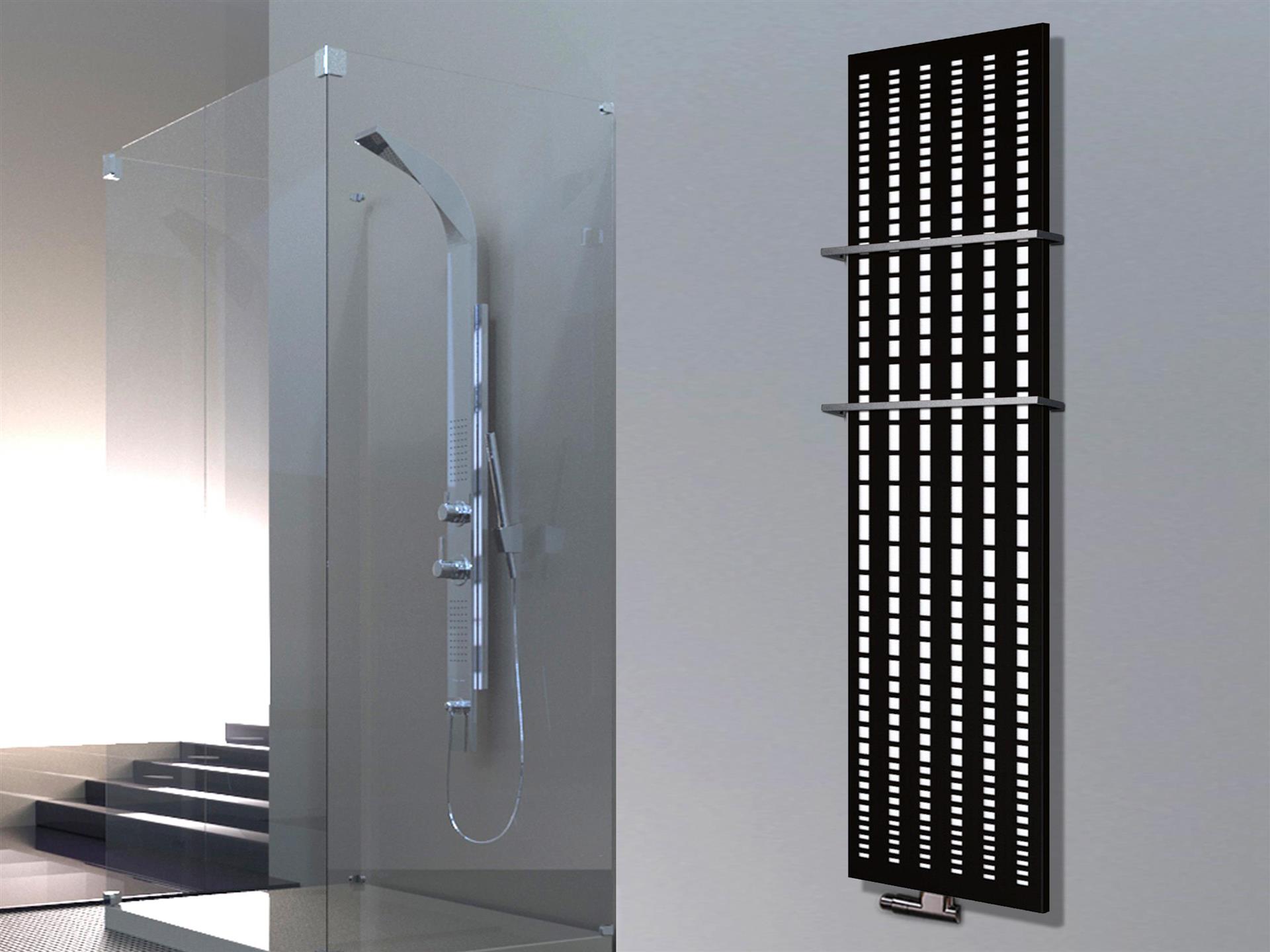 BADHEIZKÖRPER Design broken Mirror 3 180x47cm 1118 Watt schwarz (+2 Halter 15mm) SZAGATO Designheizkörper Handtuchheizkörper mit Mittelanschluss