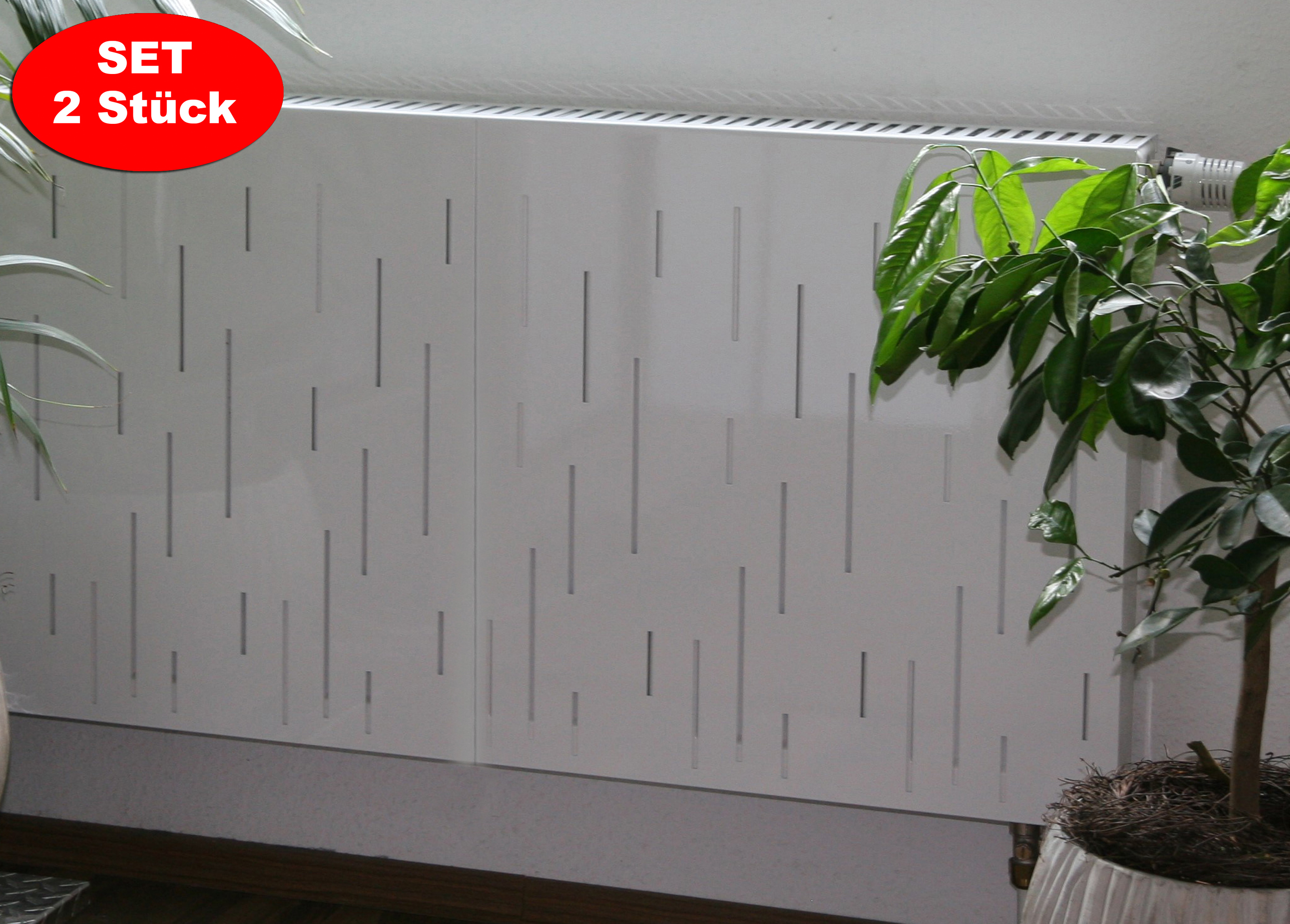 Heizkörperverkleidung 60 x 60cm Design Rain weiß (SET=2 Stück) SZAGATO Heizungsverkleidung Verkleidung Heizkörper Abdeckung für Heizkörper