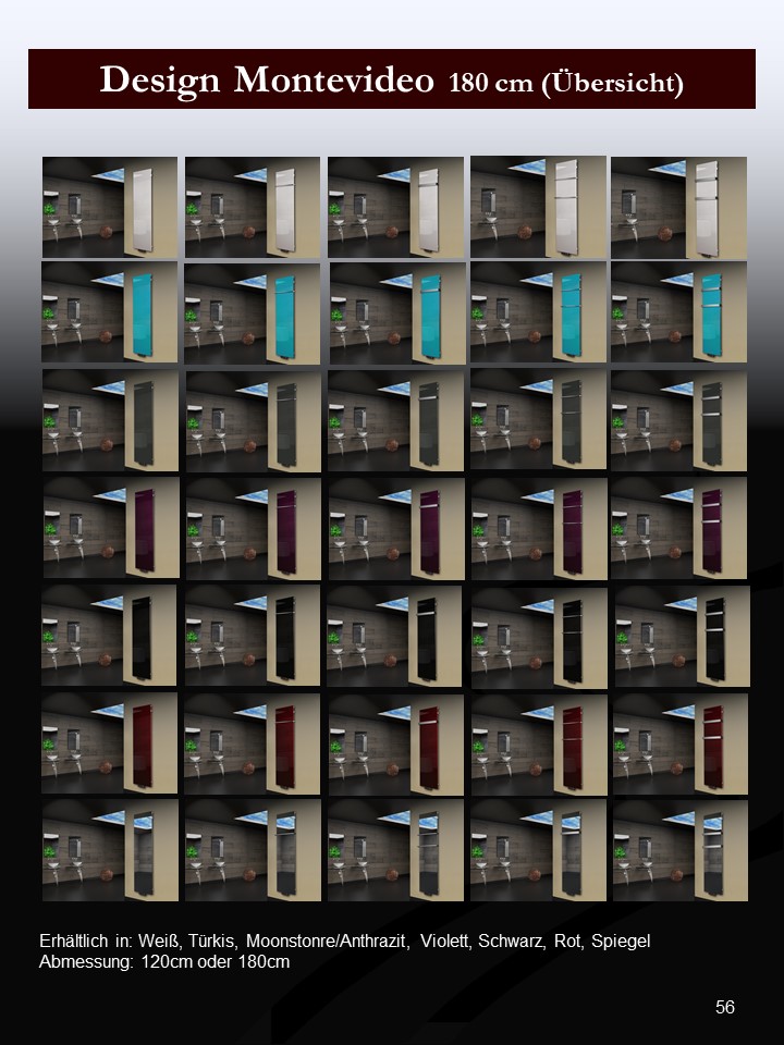 Badheizkörper mit Glas Design Montevideo 3 Glasfront 180x47cm 1118 Watt anthrazit - moon +1 Halter 50mm SZAGATO Designheizkörper mit Mittelanschluss