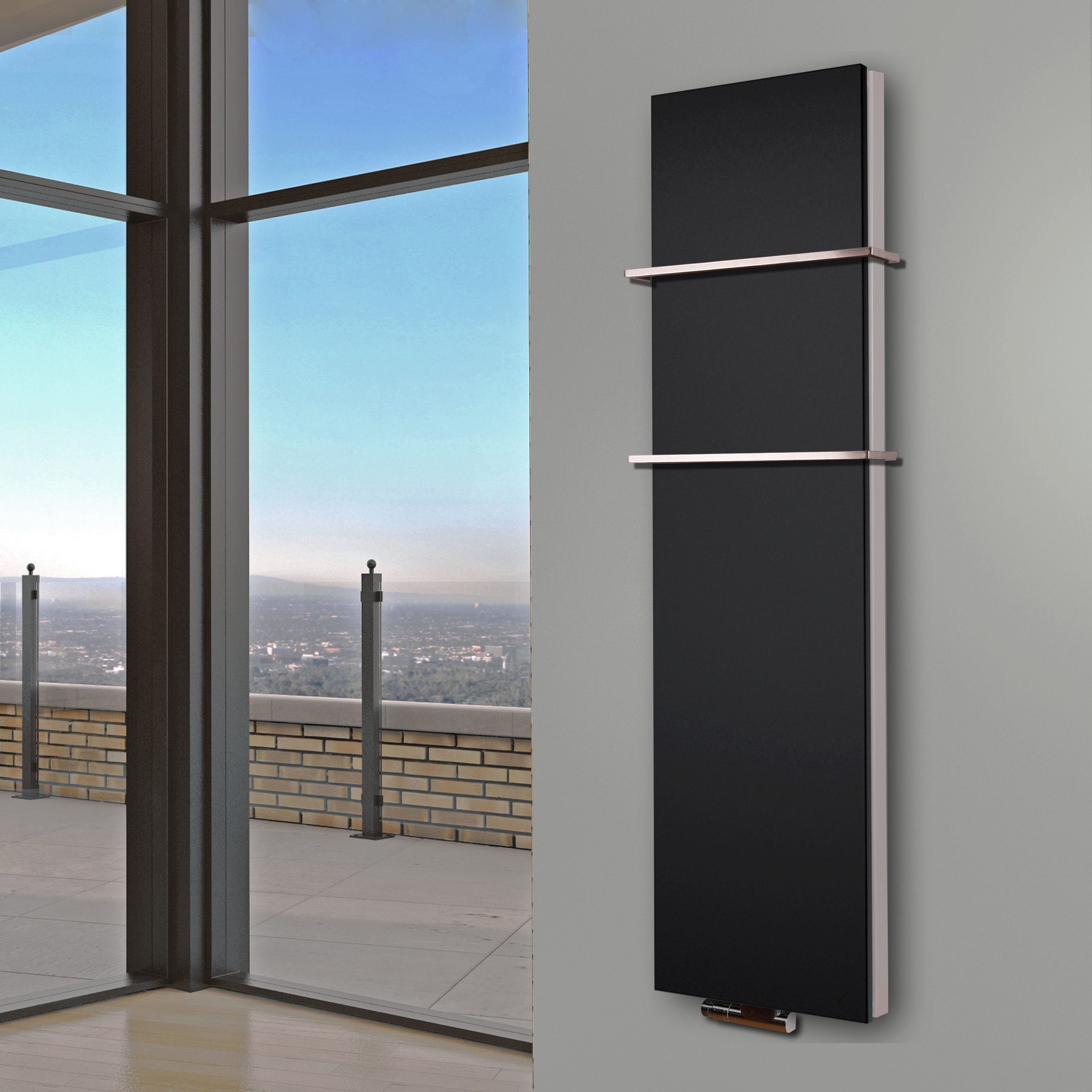 BADHEIZKÖRPER Design Mirror Steel 6 180x47cm 1964 Watt schwarz (+2 Halter 15mm) SZAGATO Designheizkörper Handtuchheizkörper mit Mittelanschluss