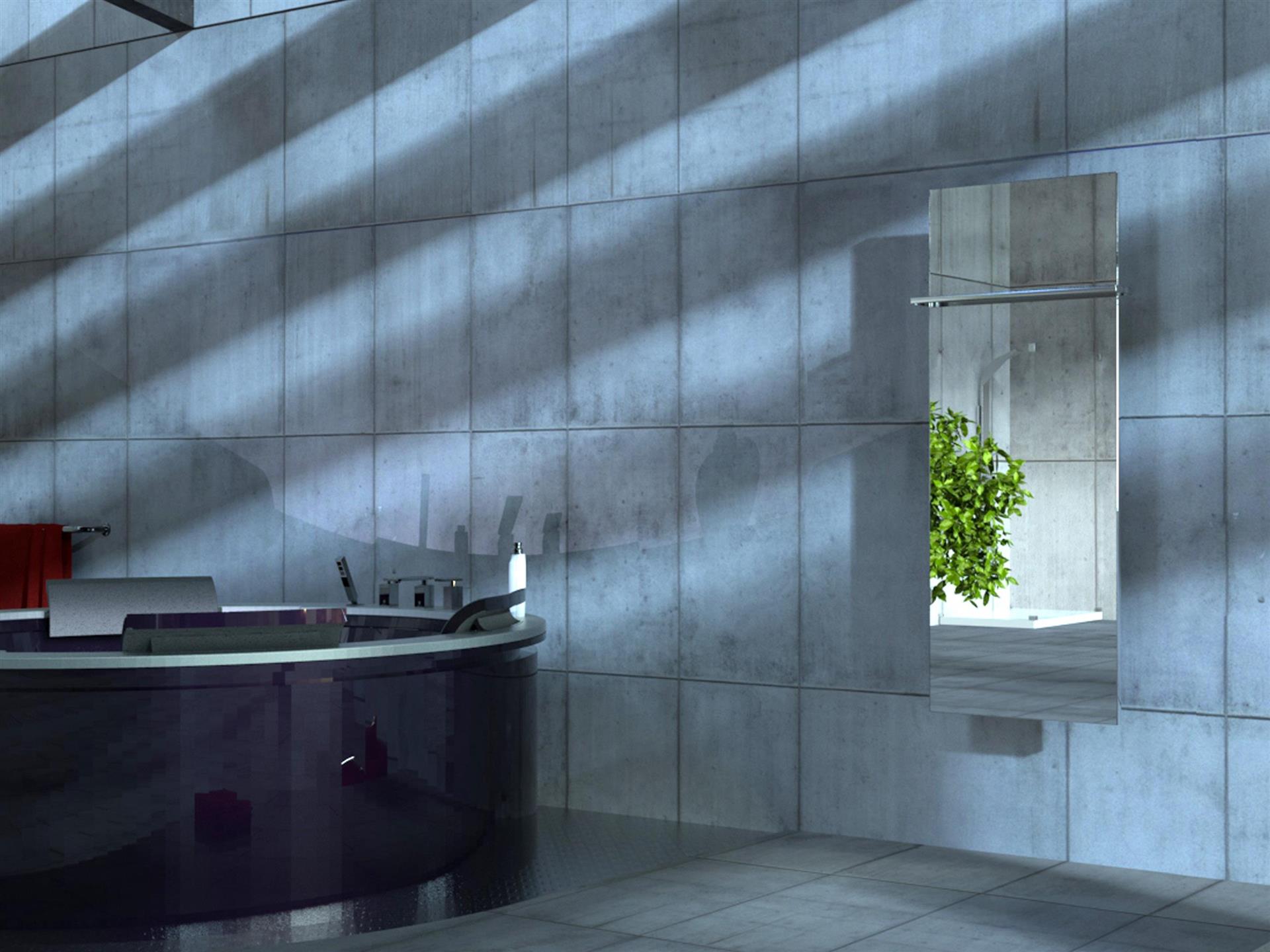 BADHEIZKÖRPER mit Spiegel Design Mirror 2 120x47cm 799 Watt Edelstahl 3D (+1 Halter glänzend 15mm) SZAGATO Heizkörper Mittelanschluss Handtuchwärmer