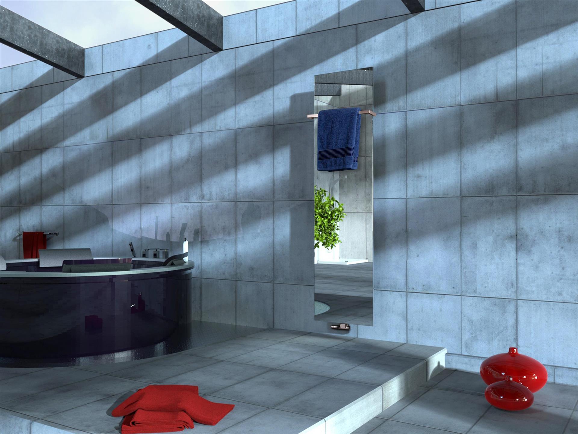 BADHEIZKÖRPER mit Spiegel Design Mirror 3 180x47cm 1118Watt Edelstahl +1 Halter glänzend 15mm SZAGATO Designheizkörper Mittelanschluss Handtuchwärmer
