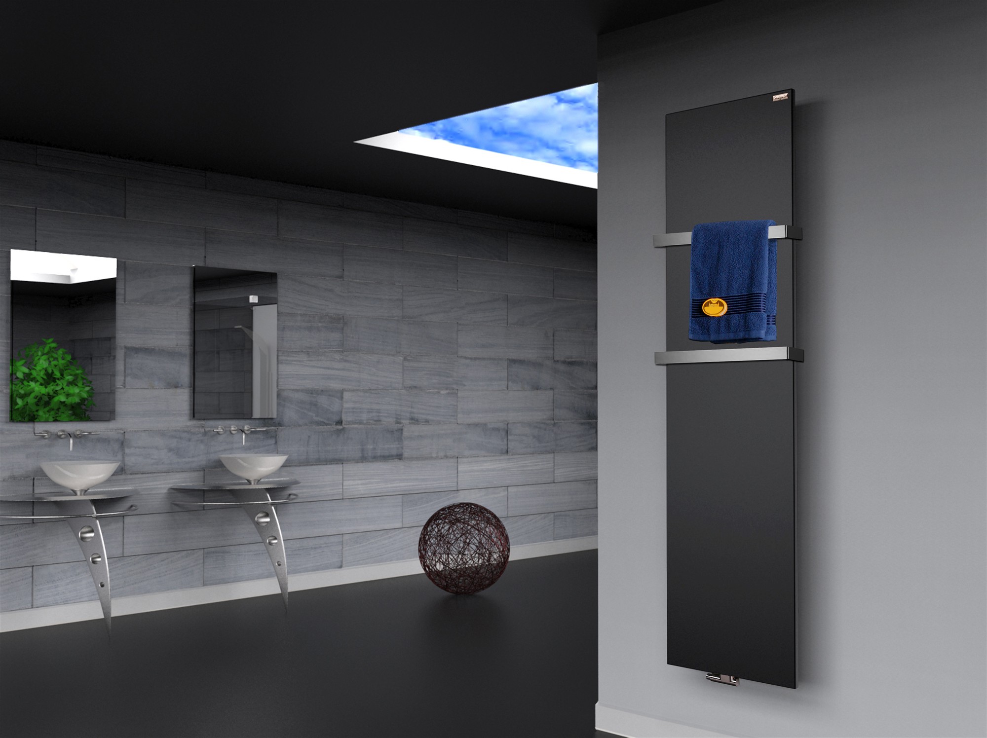 BADHEIZKÖRPER Design Mirror Steel 3 180x47cm 1118 Watt schwarz (+2 Halter 30mm) SZAGATO Designheizkörper Handtuchheizkörper mit Mittelanschluss