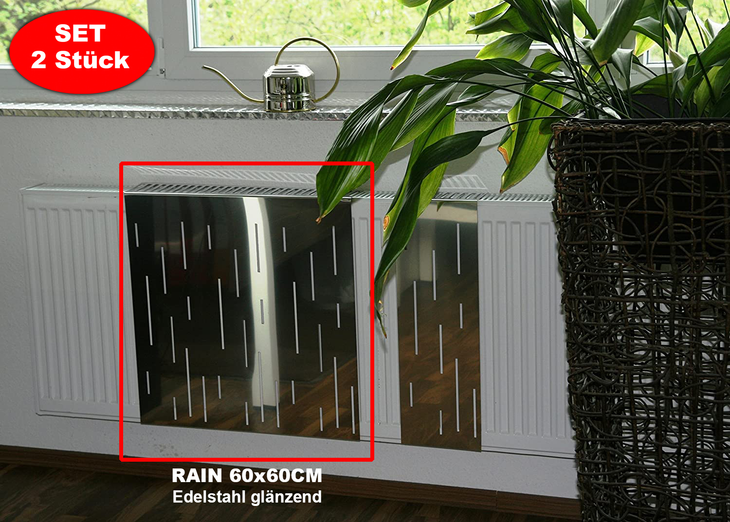 Heizkörperverkleidung Edelstahl glänzend 60x 60cm Design Rain SET=2 Stück SZAGATO Heizungsverkleidung Verkleidung Heizkörper Abdeckung für Heizkörper