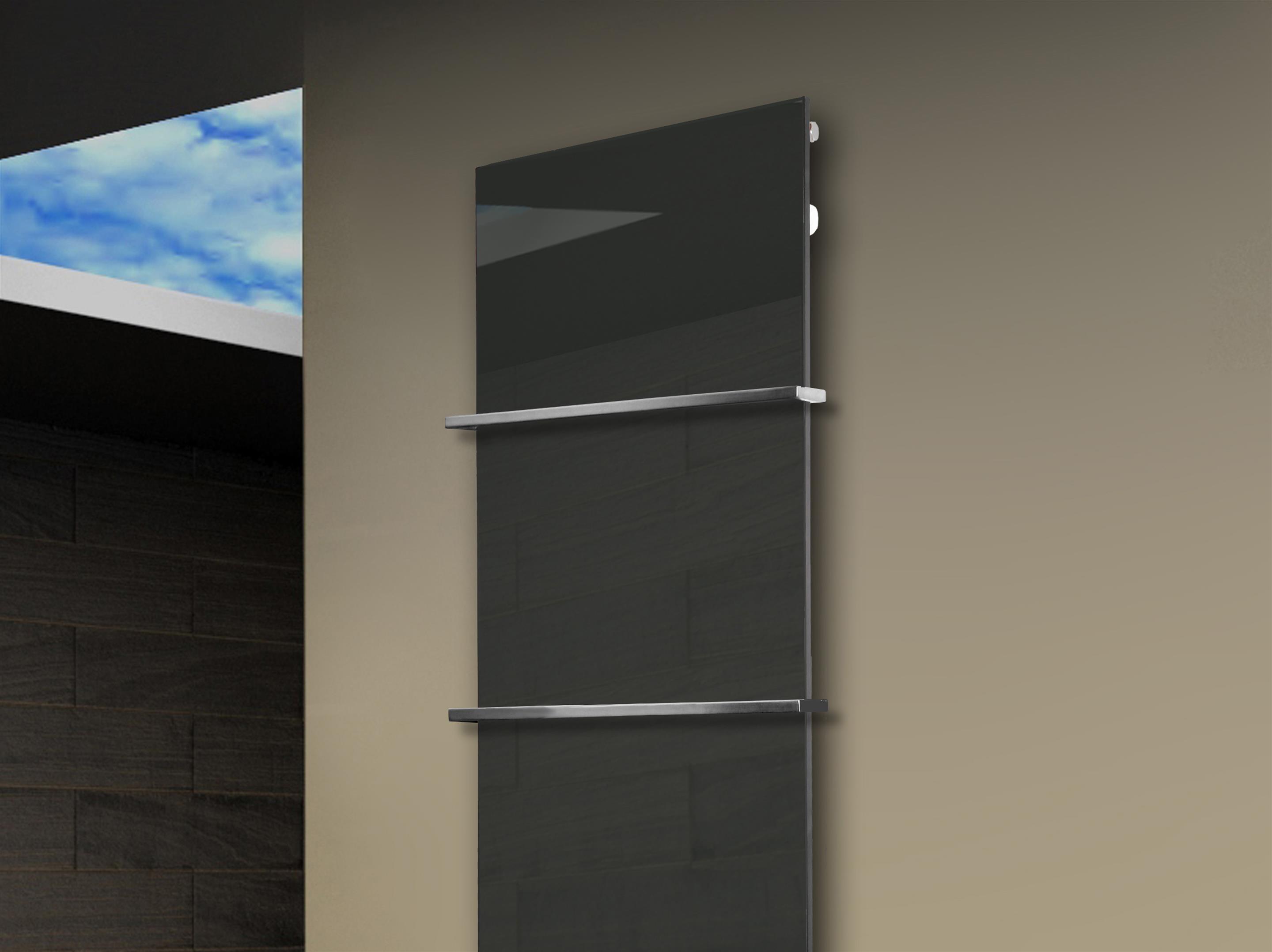 Badheizkörper mit Glas Design Montevideo 3 Glasfront 180x47cm 1118 Watt anthrazit - moon +2 Halter 15mm SZAGATO Designheizkörper Mittelanschluss