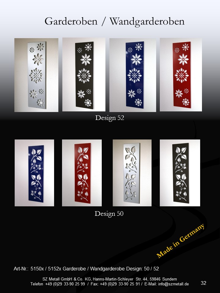 Wandgarderobe Design Eleven Ornaments 140x40 grau SZAGATO Made in Germany Gerdrobenleiste Garderobenpaneel Garderobenleisten Flurgarderobe Garderobe