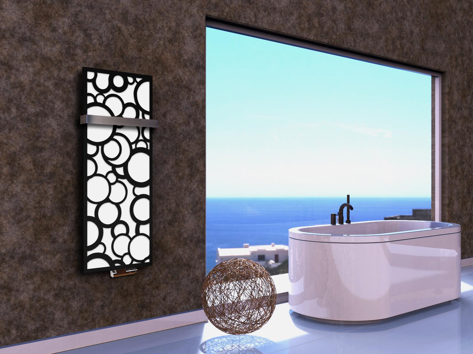 BADHEIZKÖRPER Design Kreta 2 120x47cm 799 Watt weiß schwarz +1 Halter 50mm SZAGATO Designheizkörper Handtuchheizkörper Mittelanschluss Handtuchwärmer