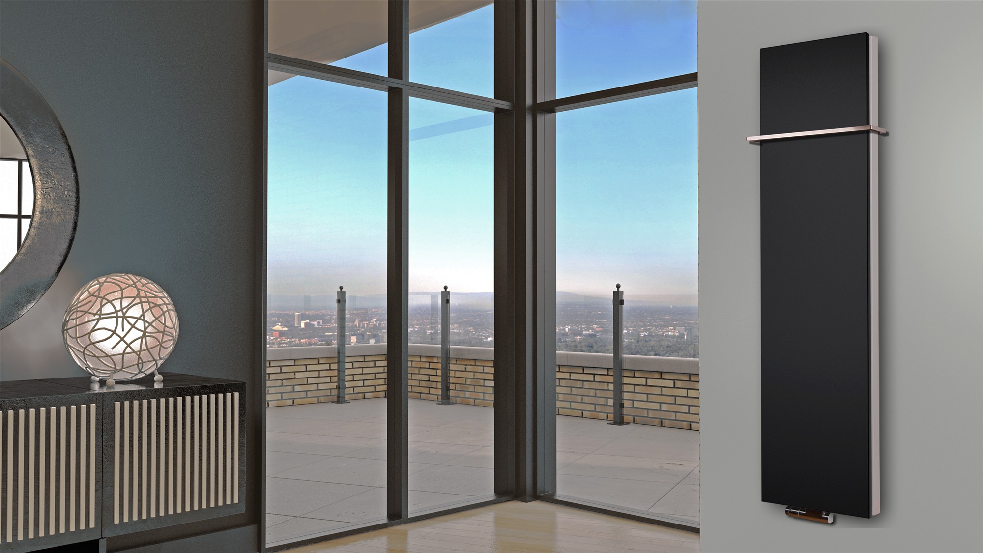 BADHEIZKÖRPER Design Mirror Steel 6 180x47cm 1964 Watt schwarz (+1 Halter 15mm) SZAGATO Designheizkörper Handtuchheizkörper mit Mittelanschluss