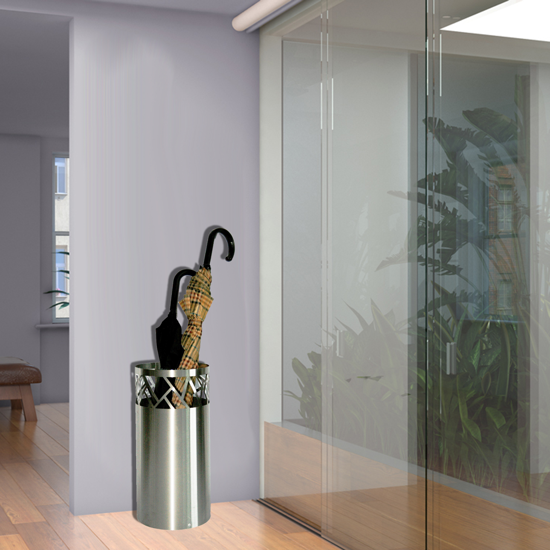 Schirmständer Design Fence 49xØ23cm Edelstahl matt SZAGATO Regenschirmständer Schirmständer große Schirme Schirmhalter moderne Regen-Schirmständer