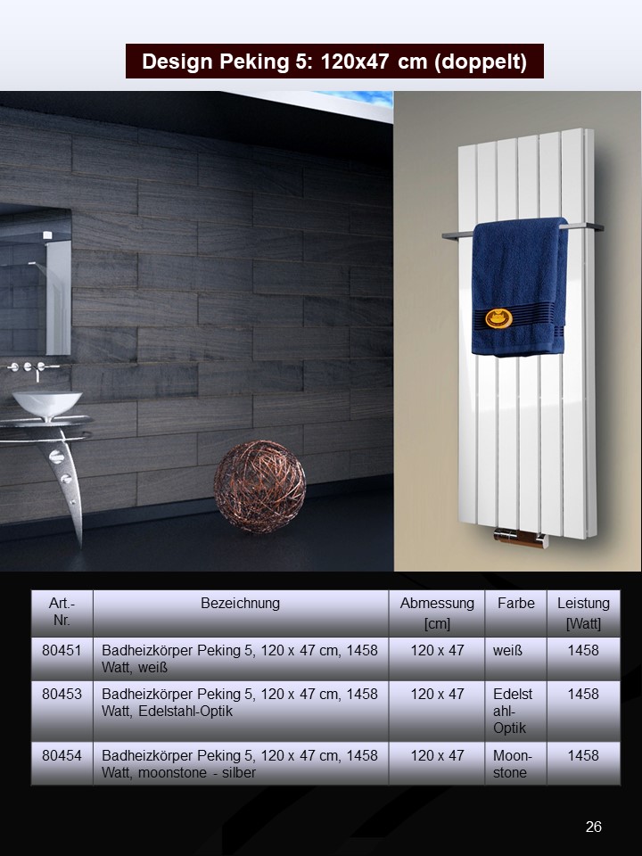 BADHEIZKÖRPER Design Peking 5 120x47cm 1458 Watt weiß (+1 Halter 50mm glänzend) SZAGATO Designheizkörper Handtuchheizkörper mit Mittelanschluss Handtuchwärmer
