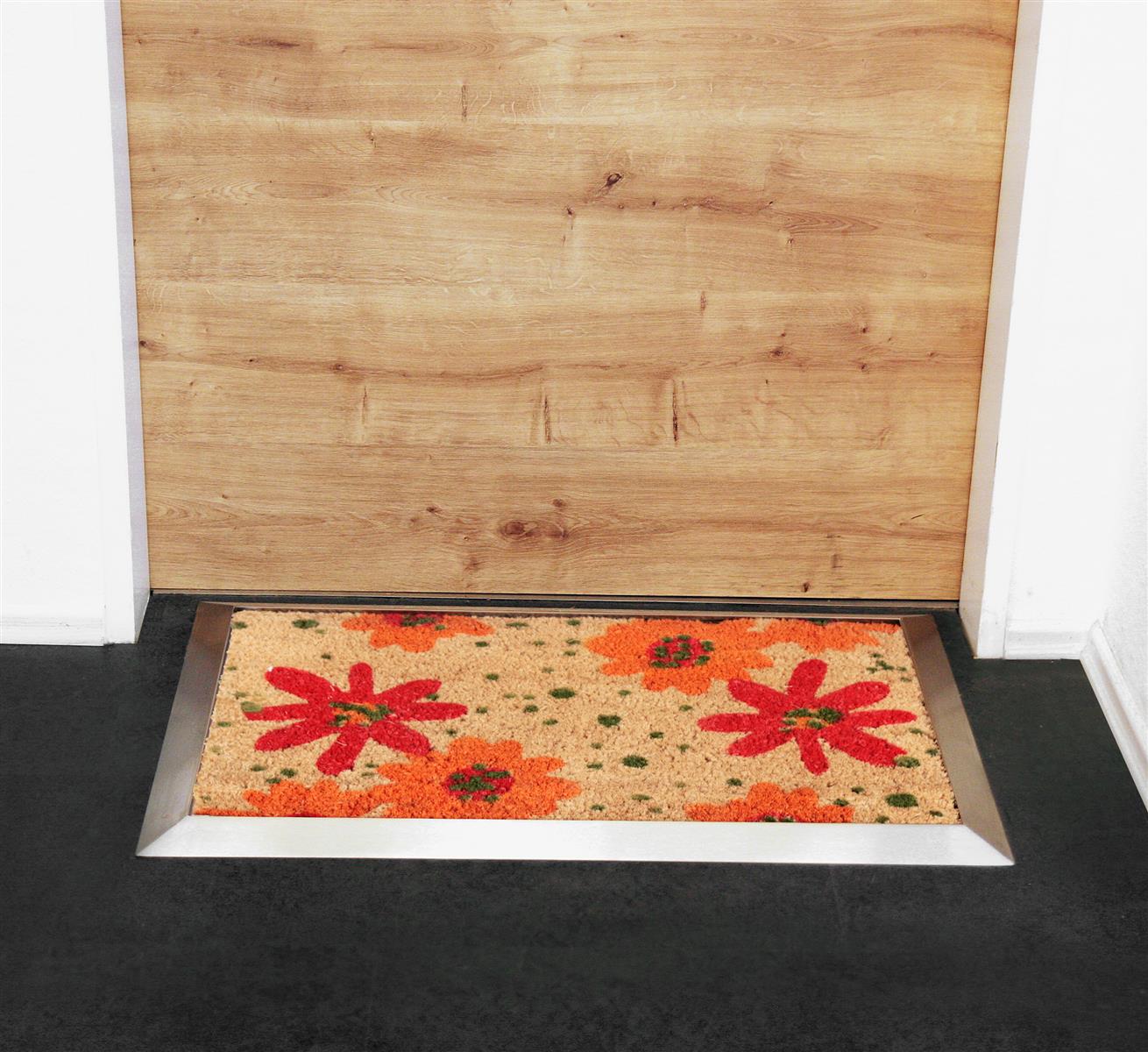 Fußmatte mit Edelstahl-Rahmen 70x50cm Design 27 Blüten rot SZAGATO Fussmatte außen Fussmatte outdoor Fussmatte innen Schuhabstreifer Fussabtreter