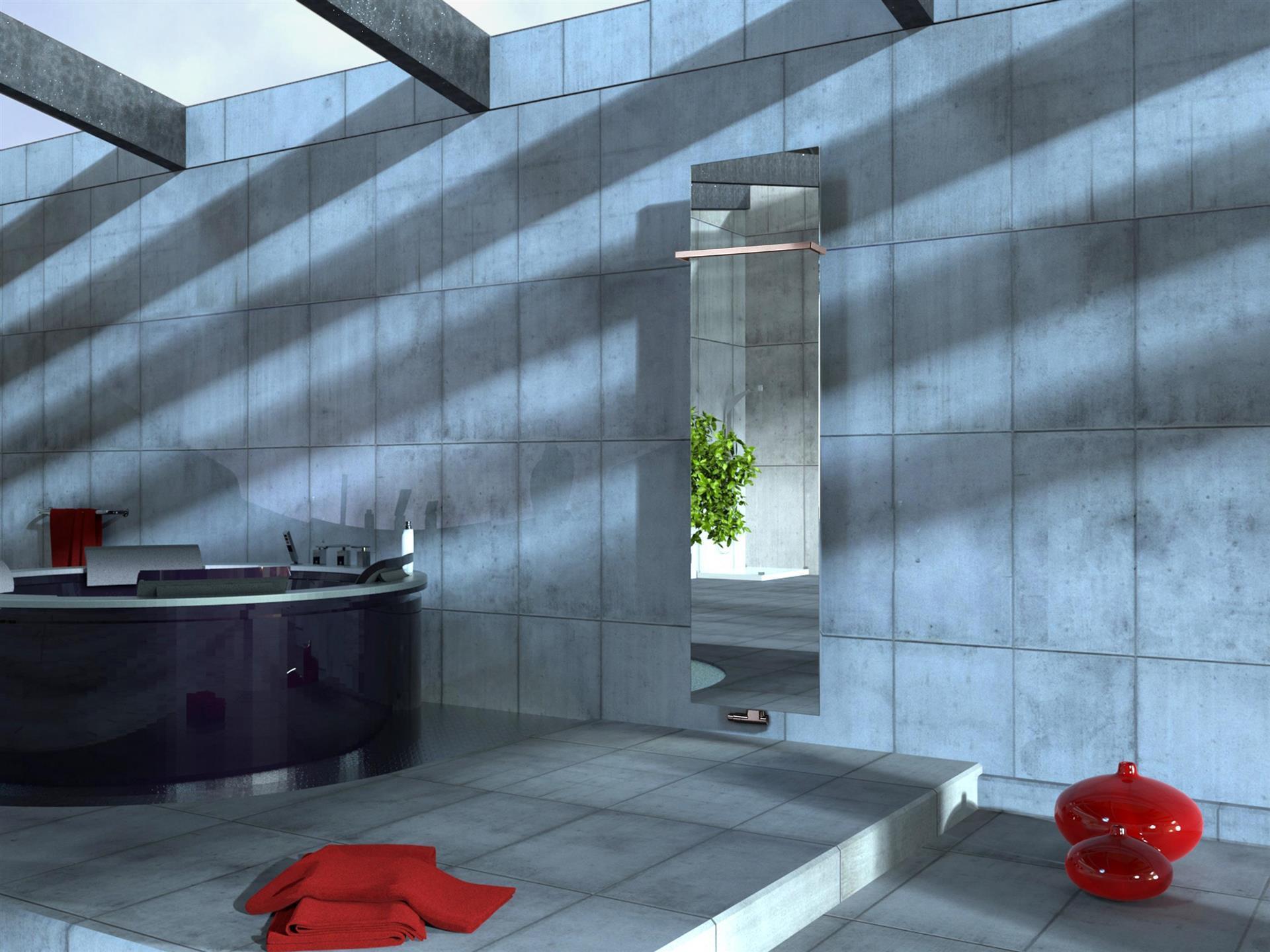 BADHEIZKÖRPER mit Spiegel Design Mirror 3 180x47cm 1118Watt Edelstahl +1 Halter glänzend 15mm SZAGATO Designheizkörper Mittelanschluss Handtuchwärmer