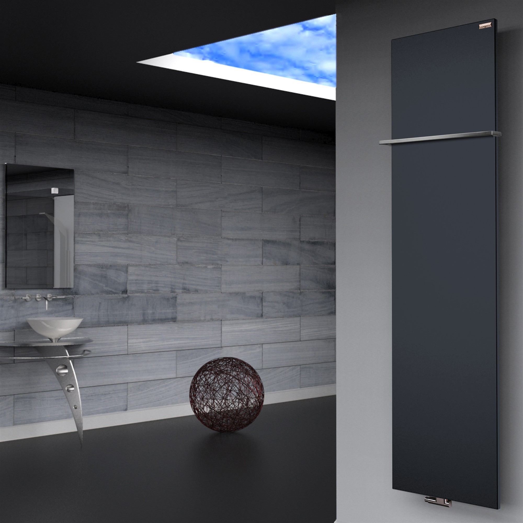 BADHEIZKÖRPER Design Mirror Steel 3 180x47cm 1118 Watt anthrazit +1 Halter 15mm SZAGATO Designheizkörper Handtuchheizkörper mit Mittelanschluss