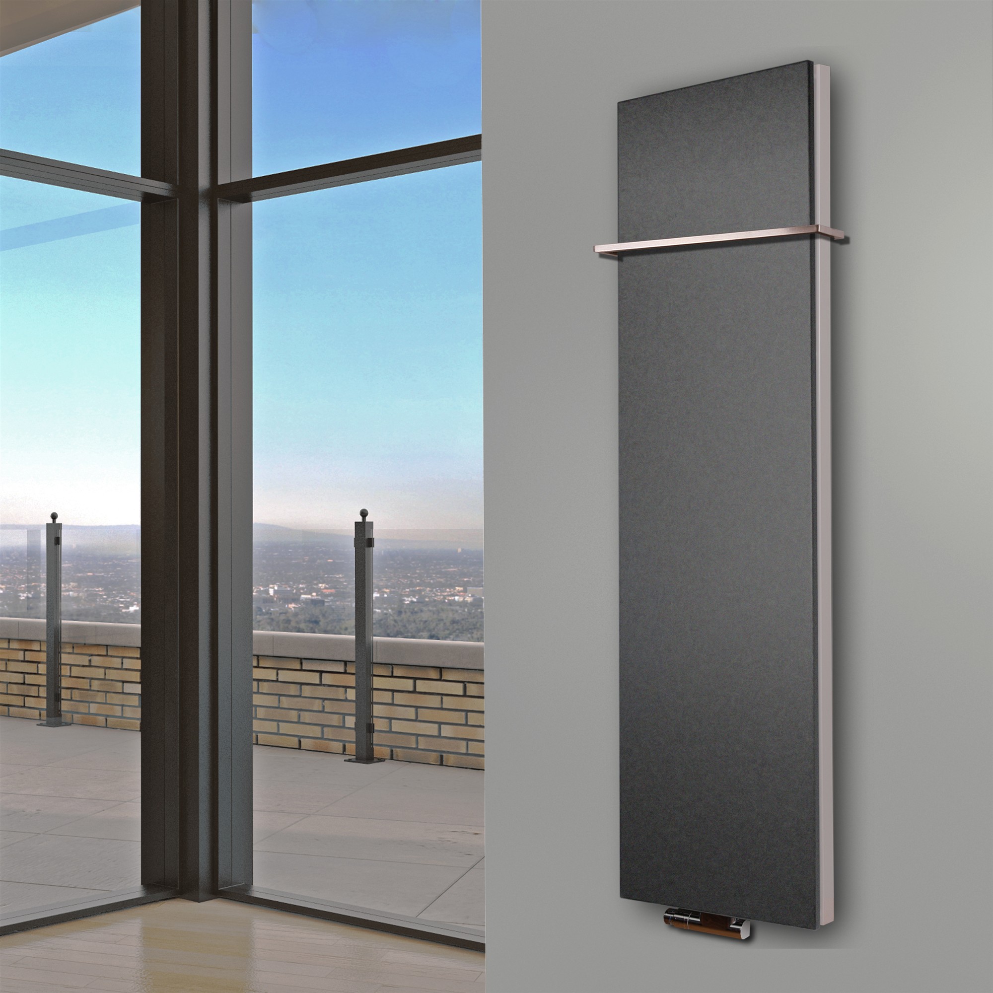 BADHEIZKÖRPER Design Mirror Steel 6 180x47cm 1964 Watt anthrazit - moonstone (+1 Halter 15mm) SZAGATO Designheizkörper Mittelanschluss Handtuchwärmer