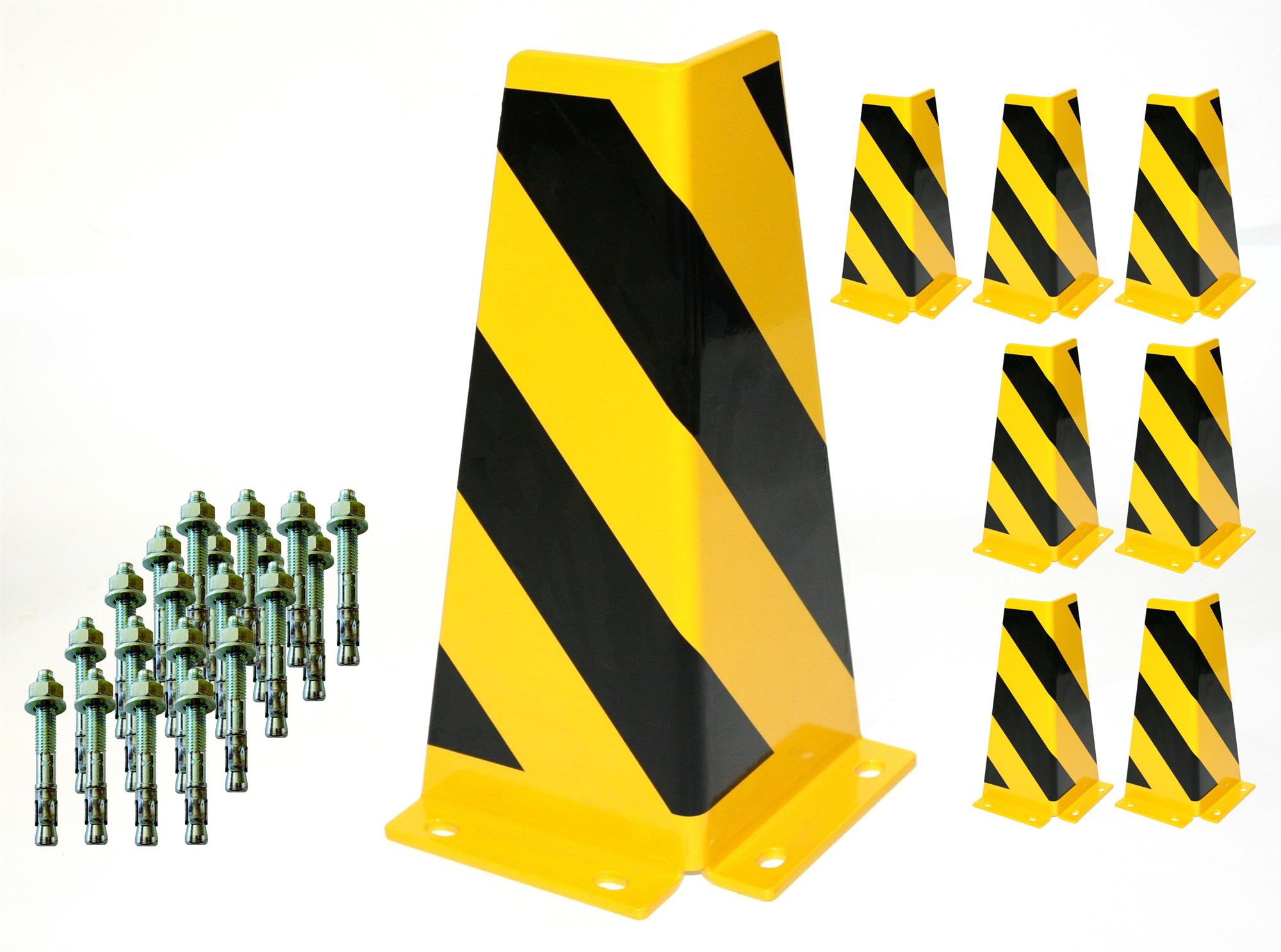 Rammschutz SET (8 Stück) 400x165x165x6 mm konisch + 32 Dübel SZAGATO Regal Anfahrschutz Regale Rammschutzbügel Anfahrschutzecke Rammschutzecke