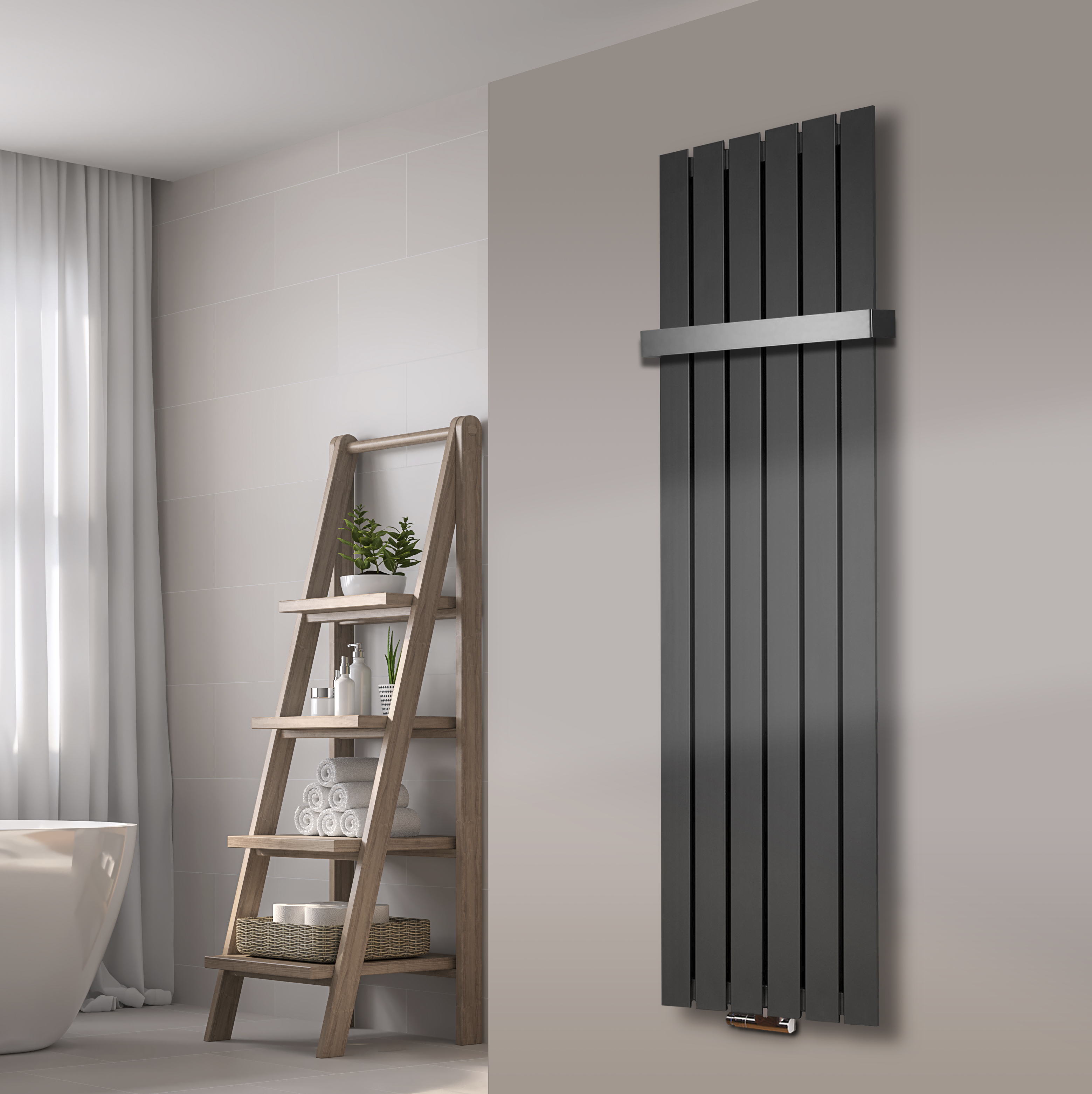 BADHEIZKÖRPER Design Peking 3 180x47cm anthrazit - moonstone (+1 Halter 50mm) SZAGATO Handtuchheizkörper mit Mittelanschluss Handtuchwärmer